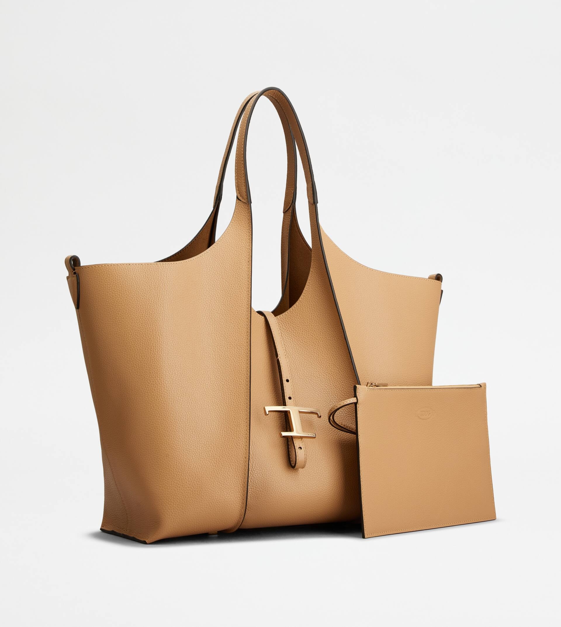 T TIMELESS SHOPPING BAG IN LEATHER MEDIUM - BEIGE - 2