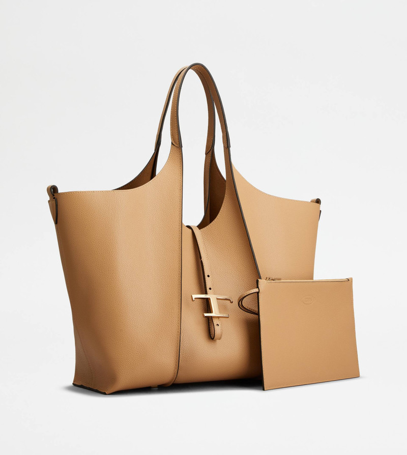 Tod's T TIMELESS SHOPPING BAG IN LEATHER MEDIUM - BEIGE outlook