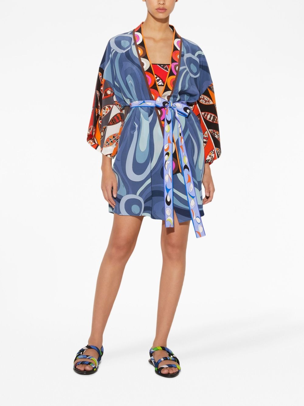 graphic-print silk robe minidress - 2