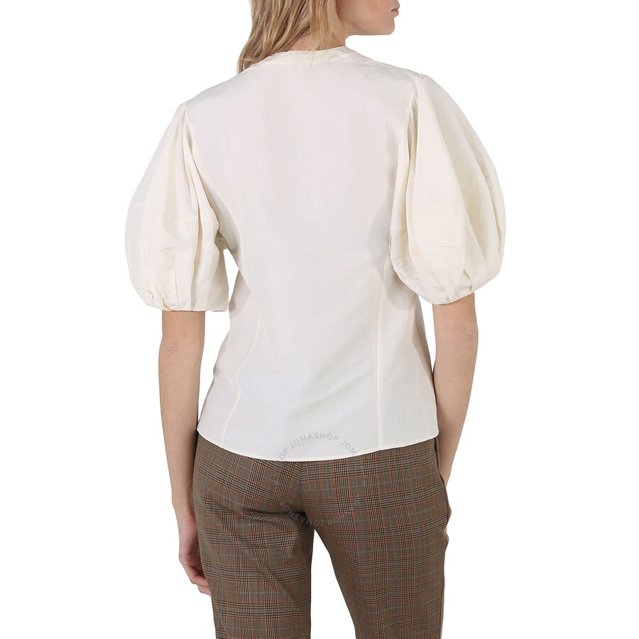 Chloe Ladies Iconic Milk Linen Silk Canvas Puff-Sleeve Blouse - 4