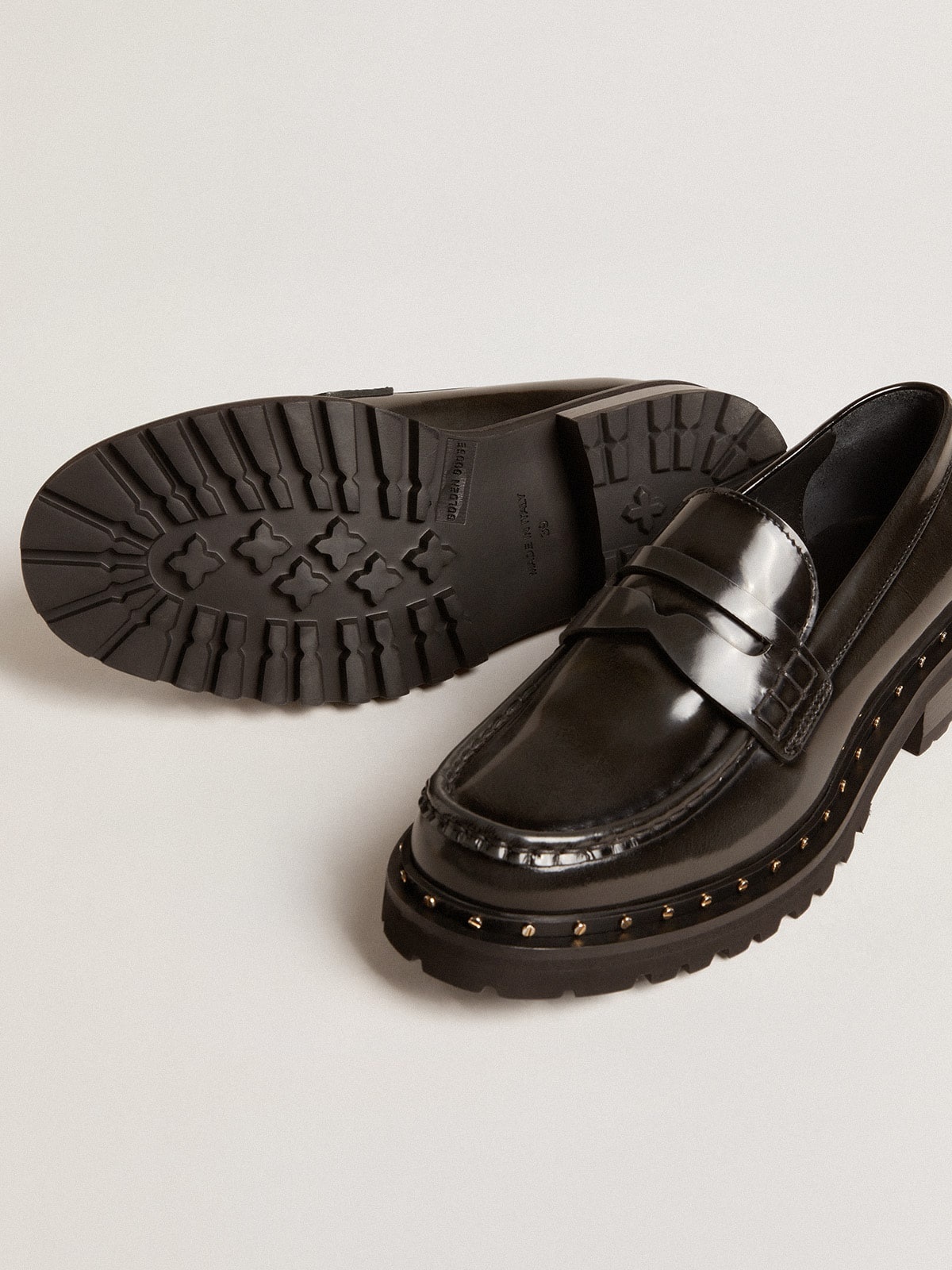 Chunky loafers in studded black leather - 4