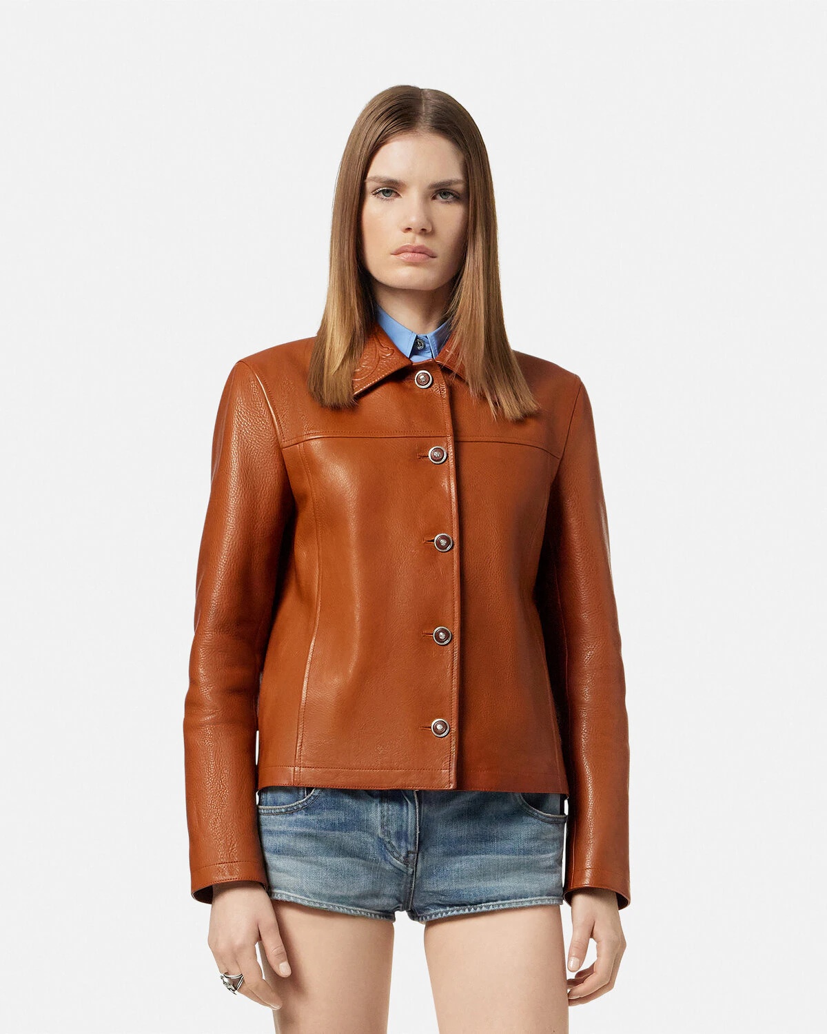 Barocco Leather Boxy Blouson Jacket - 4