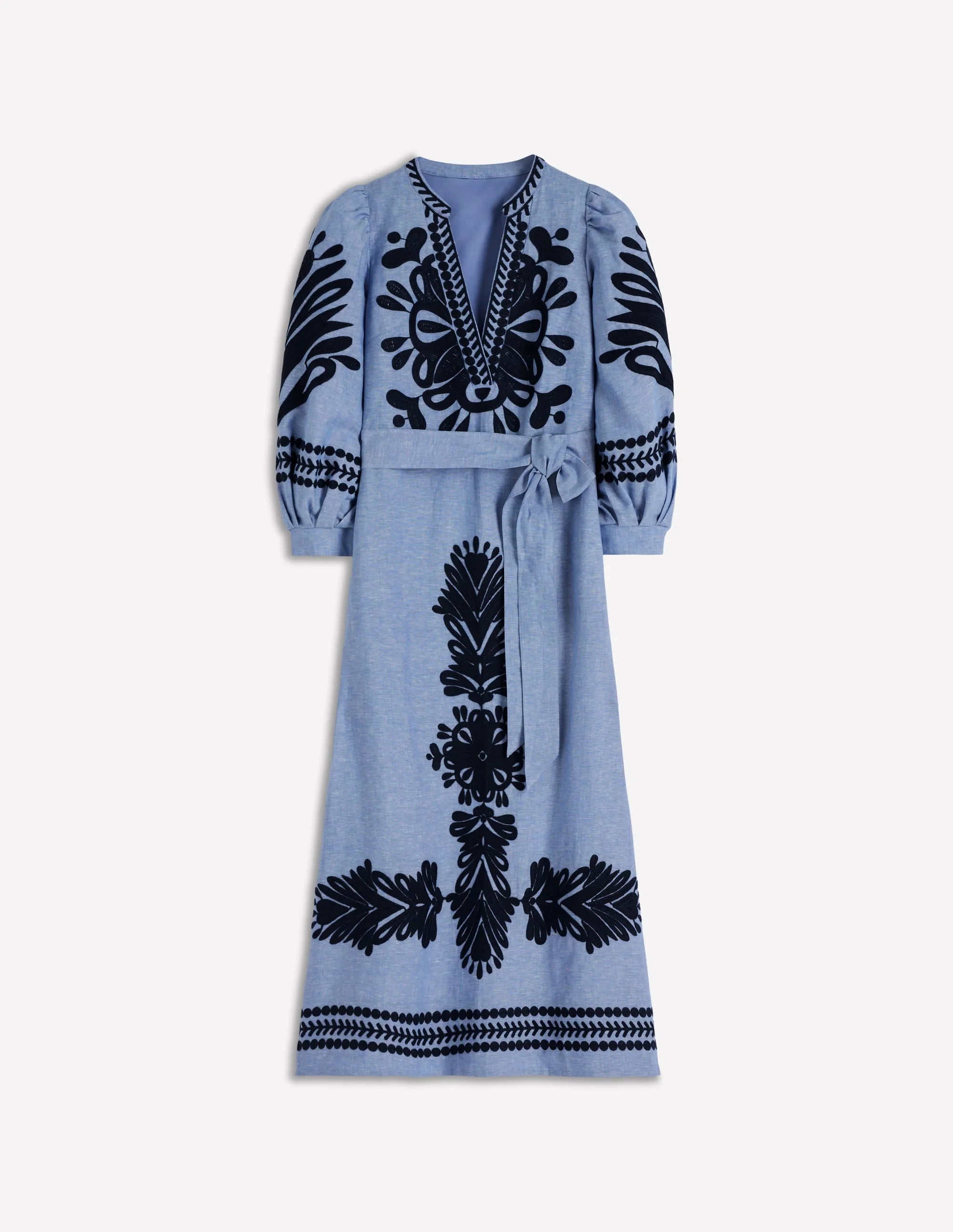 Octavia Linen Dress-Embroidered Chambray - 1