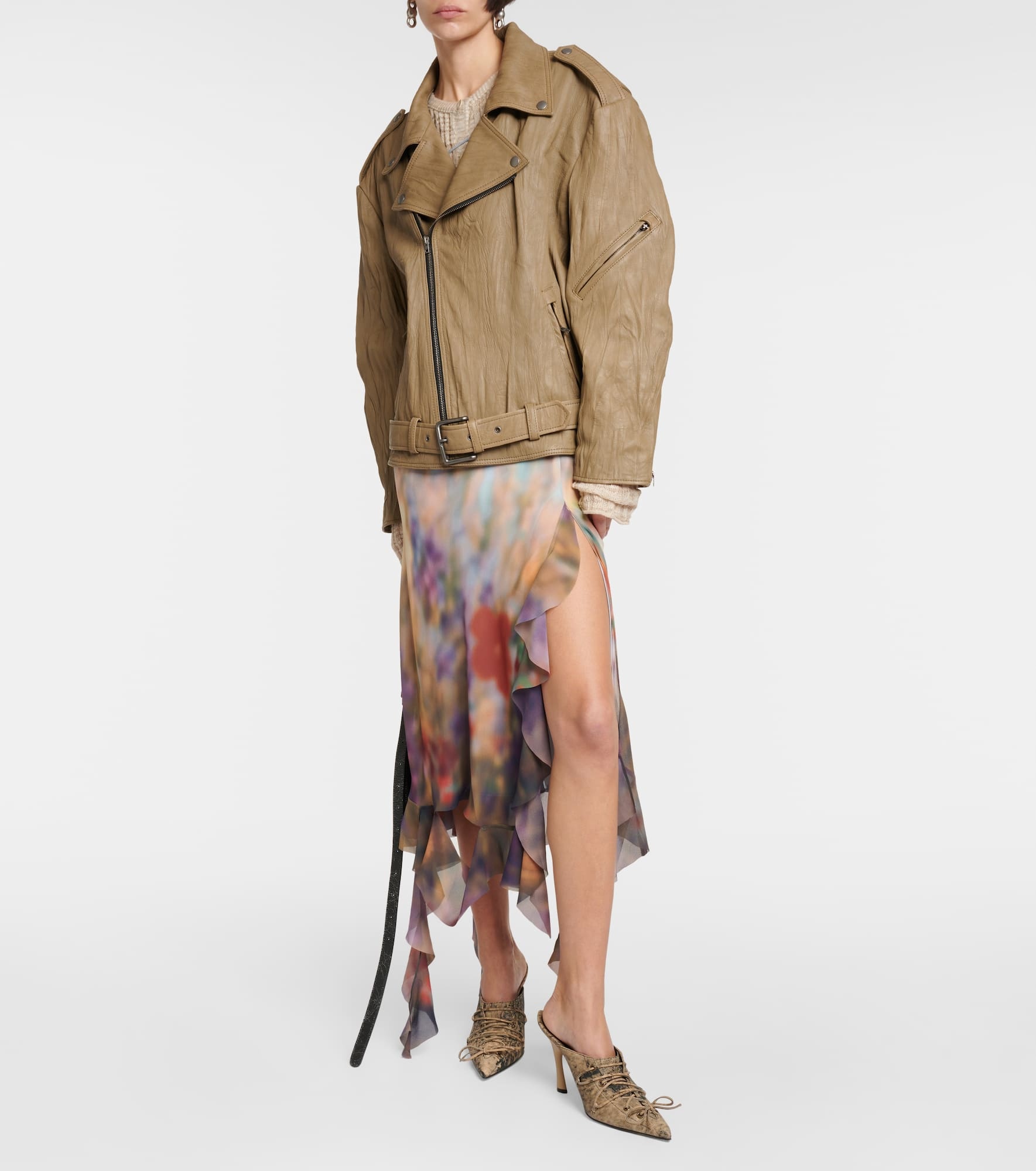 Linor oversized belted leather jacket - 2