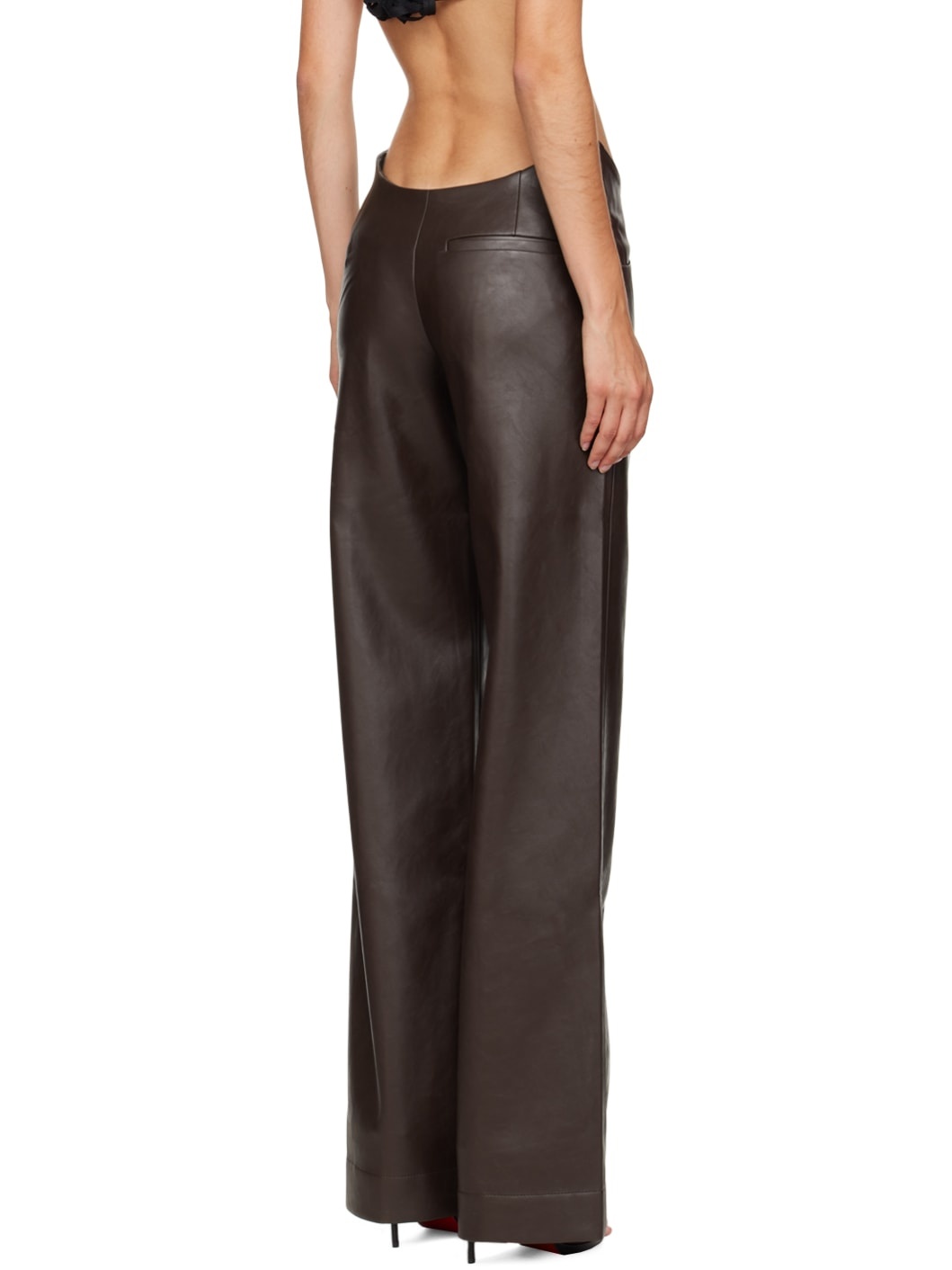 Brown Tolobu Faux-Leather Trousers - 3