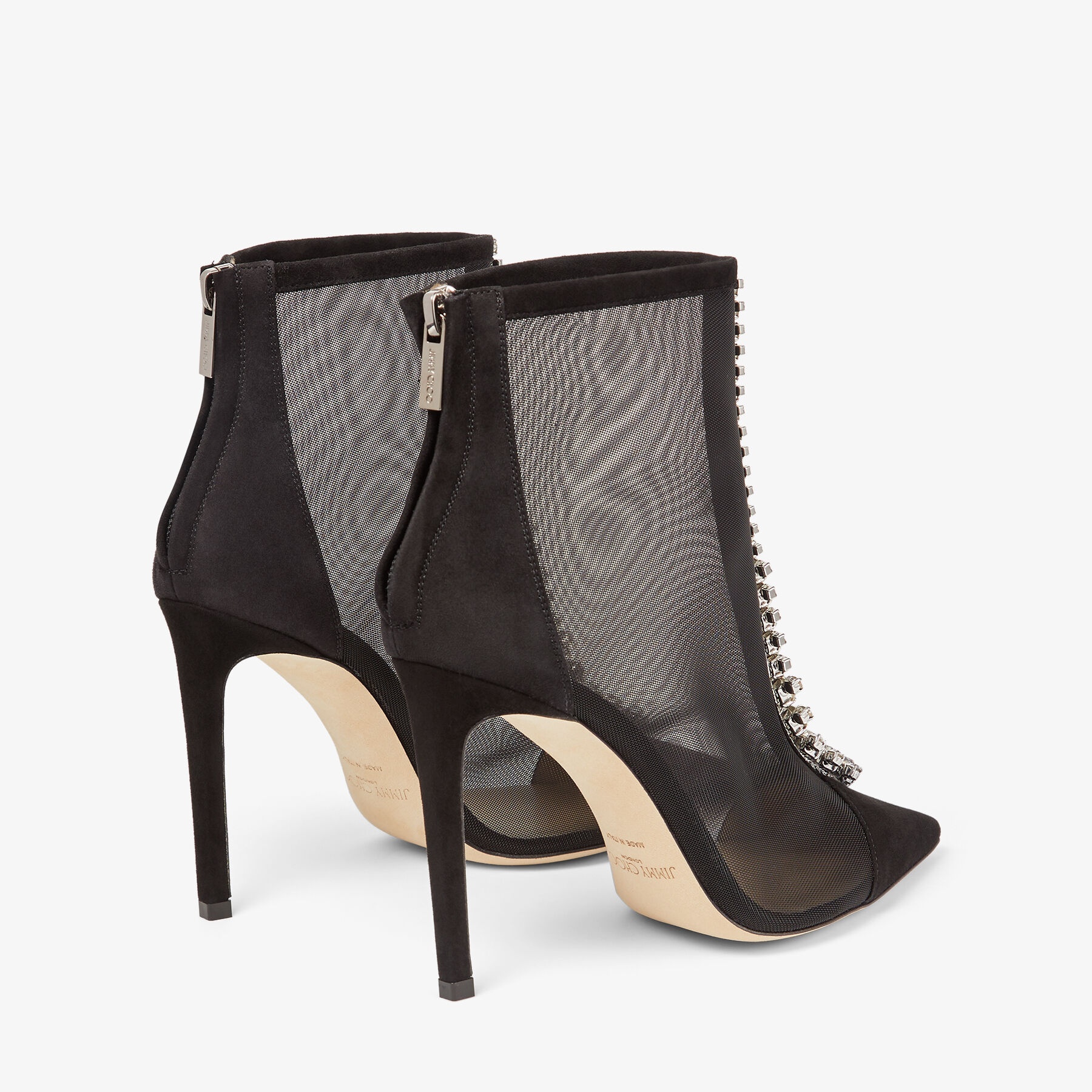SALE!!Jimmy Choo★BING BOOT Black Suede and Mesh Ankle Boots with Crystal Embellishment