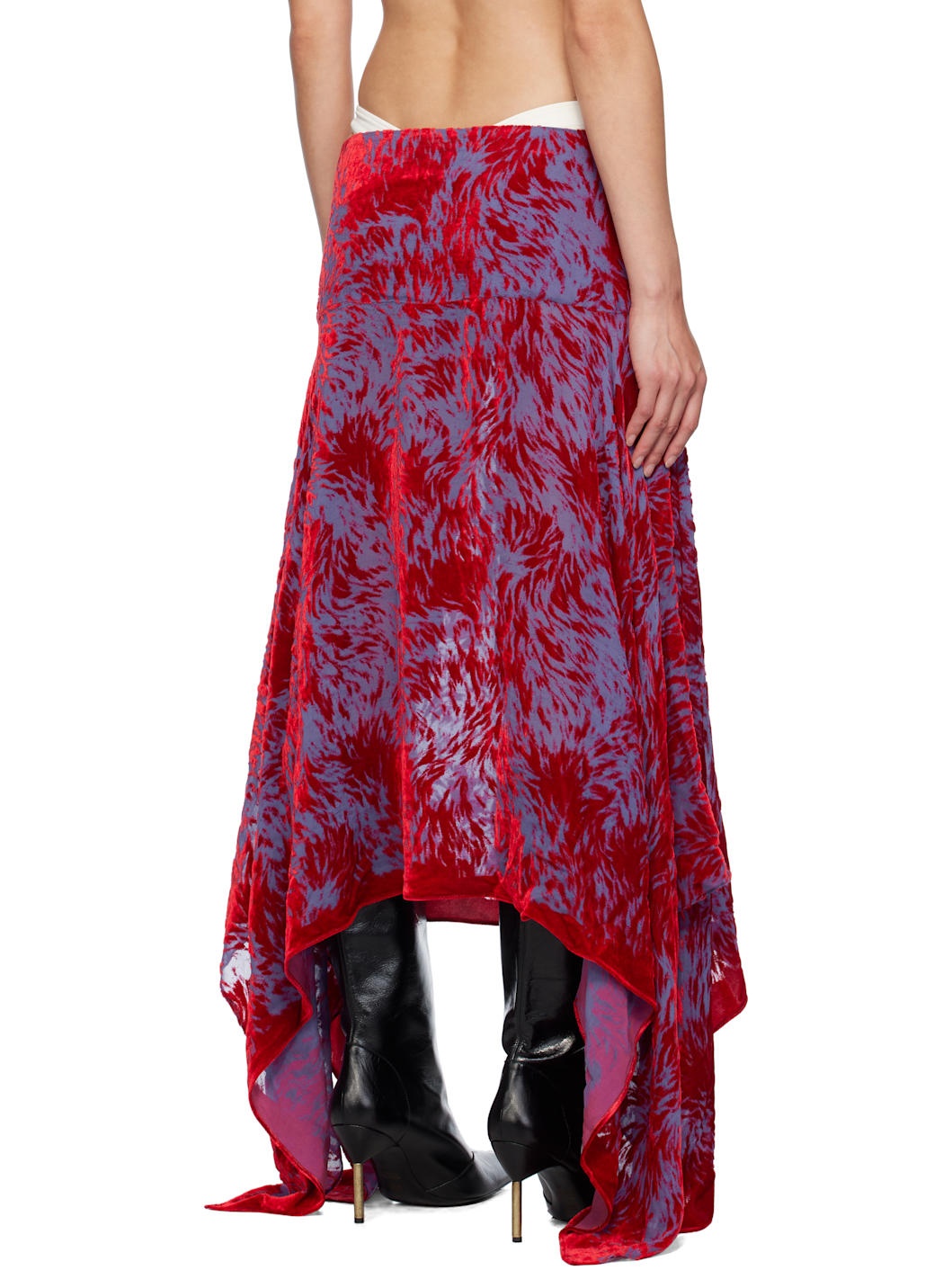 Red & Purple Silk Velvet Handkerchief Maxi Skirt - 3