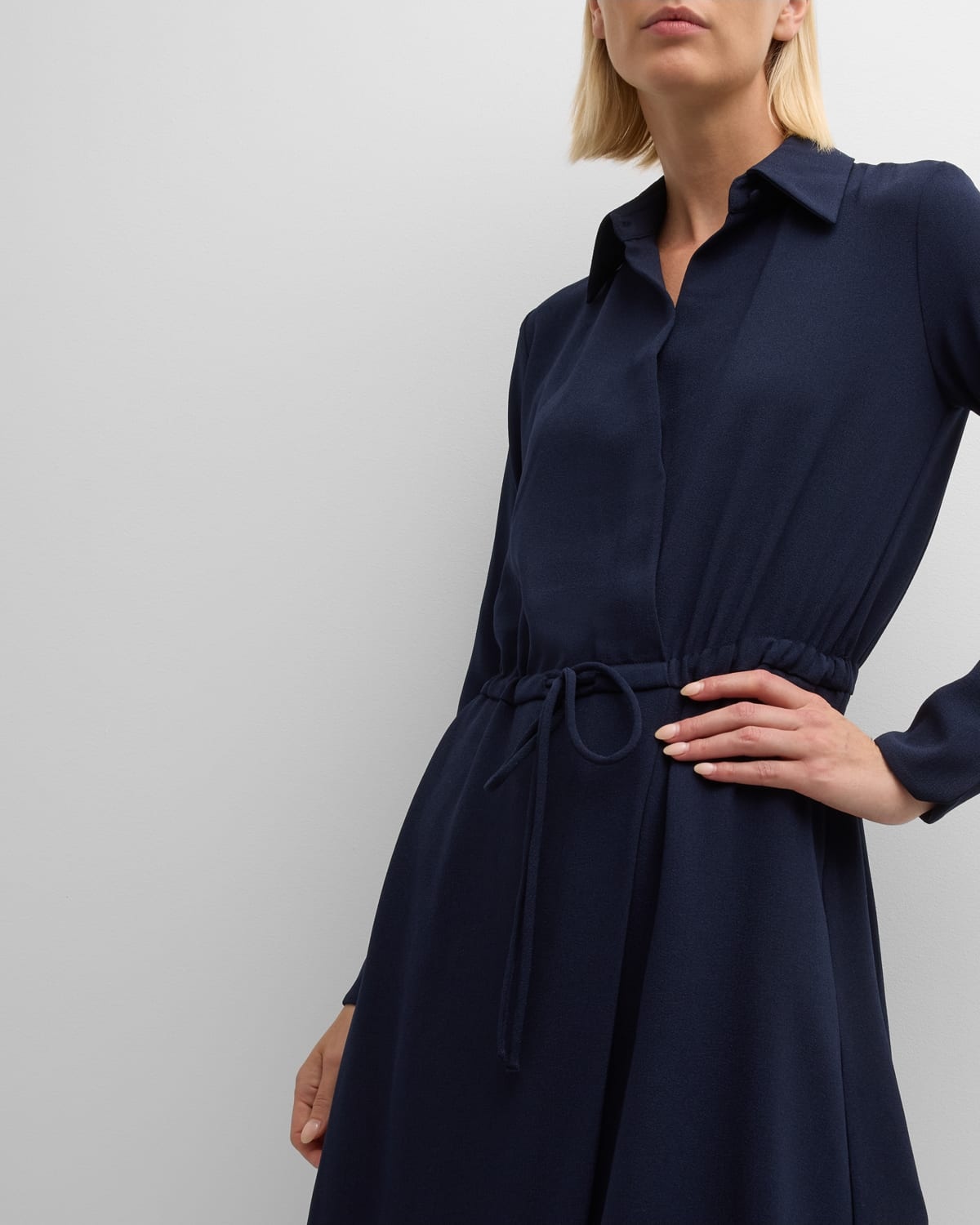 Drawstring Faux-Wrap Shirtdress - 7