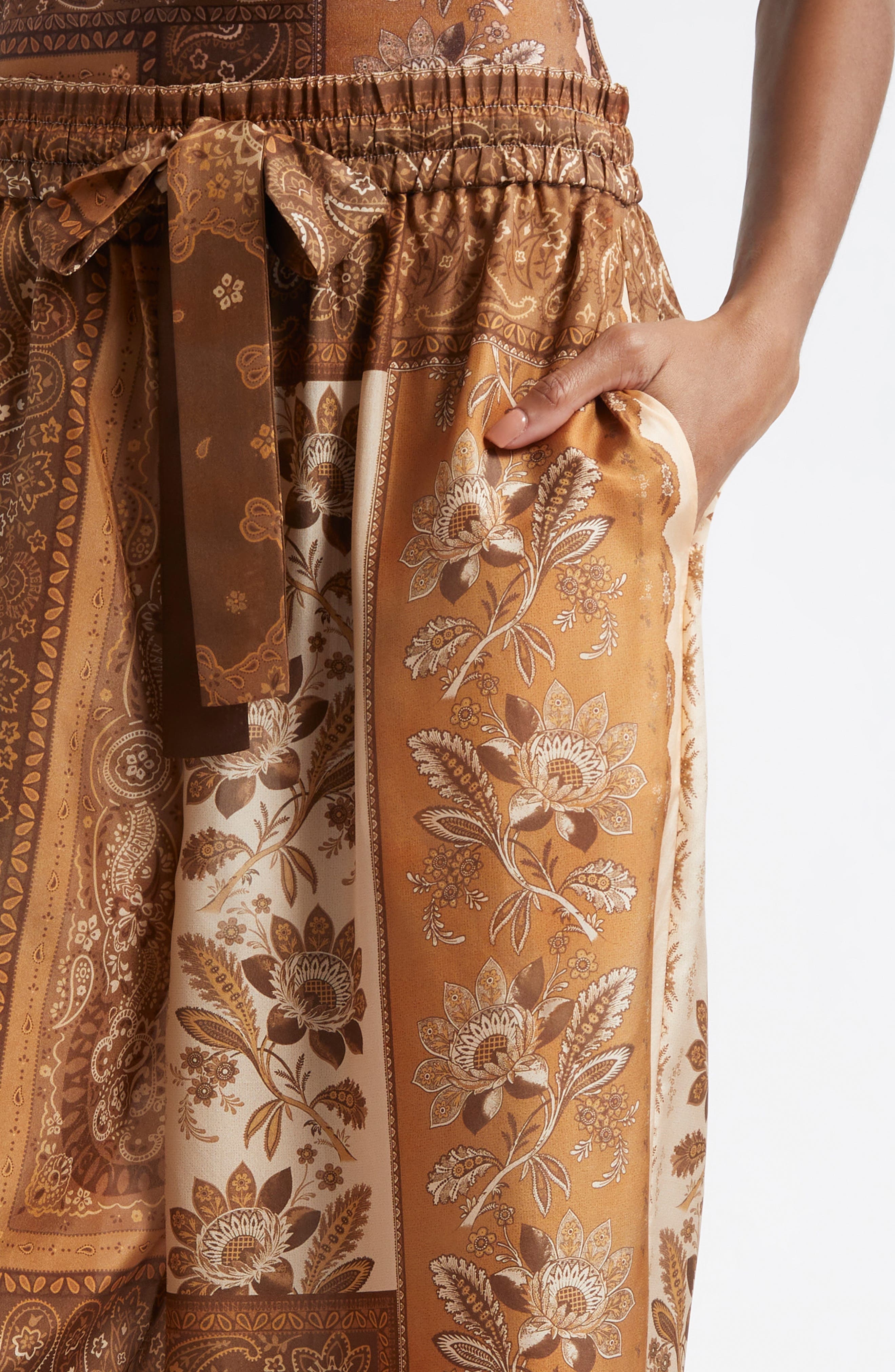 Zimmermann Lucky Relaxed Wide Leg Silk Pants in Chocolate Bandana at Nordstrom - 4