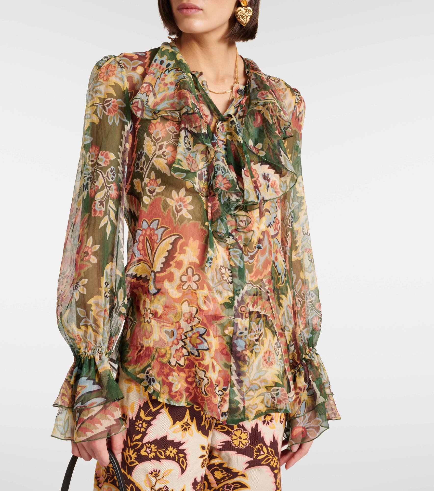 Printed ruffled silk blouse - 6