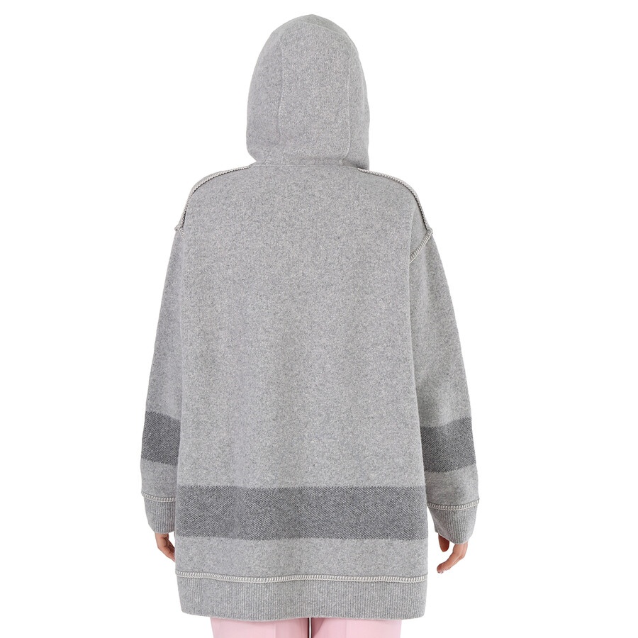 Burberry Ladies Pale Grey Melange Stripe-Detail Logo Patch Hoodie - 6