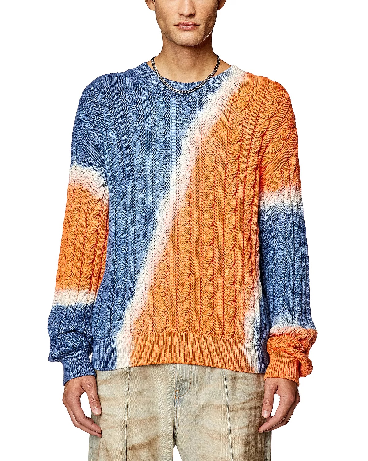 Diesel K-Janci Cotton Tie Dyed Cable Knit Loose Fit Crewneck