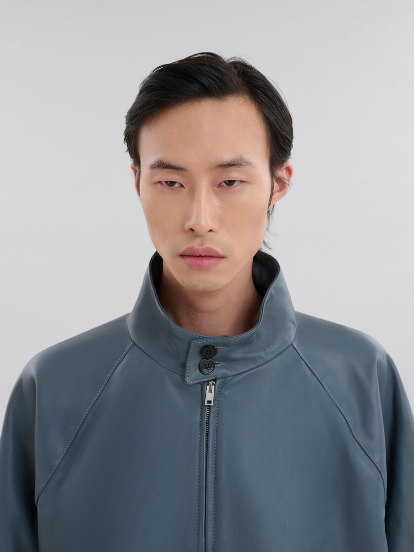 TEAL NAPPA LEATHER BOMBER JACKET - 4