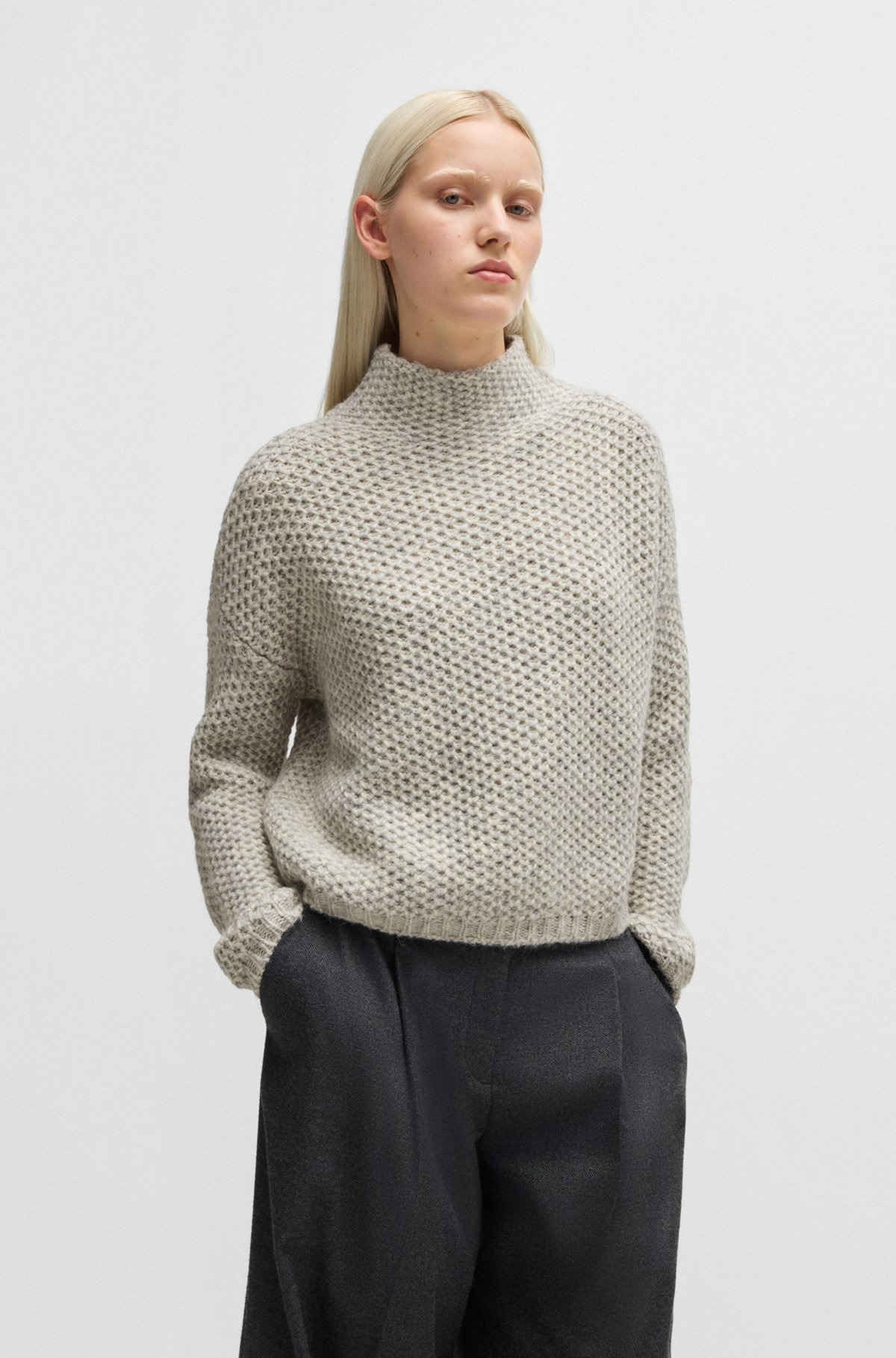 FUNNEL-NECK SWEATER WITH RICE-CORN STRUCTURE - 2