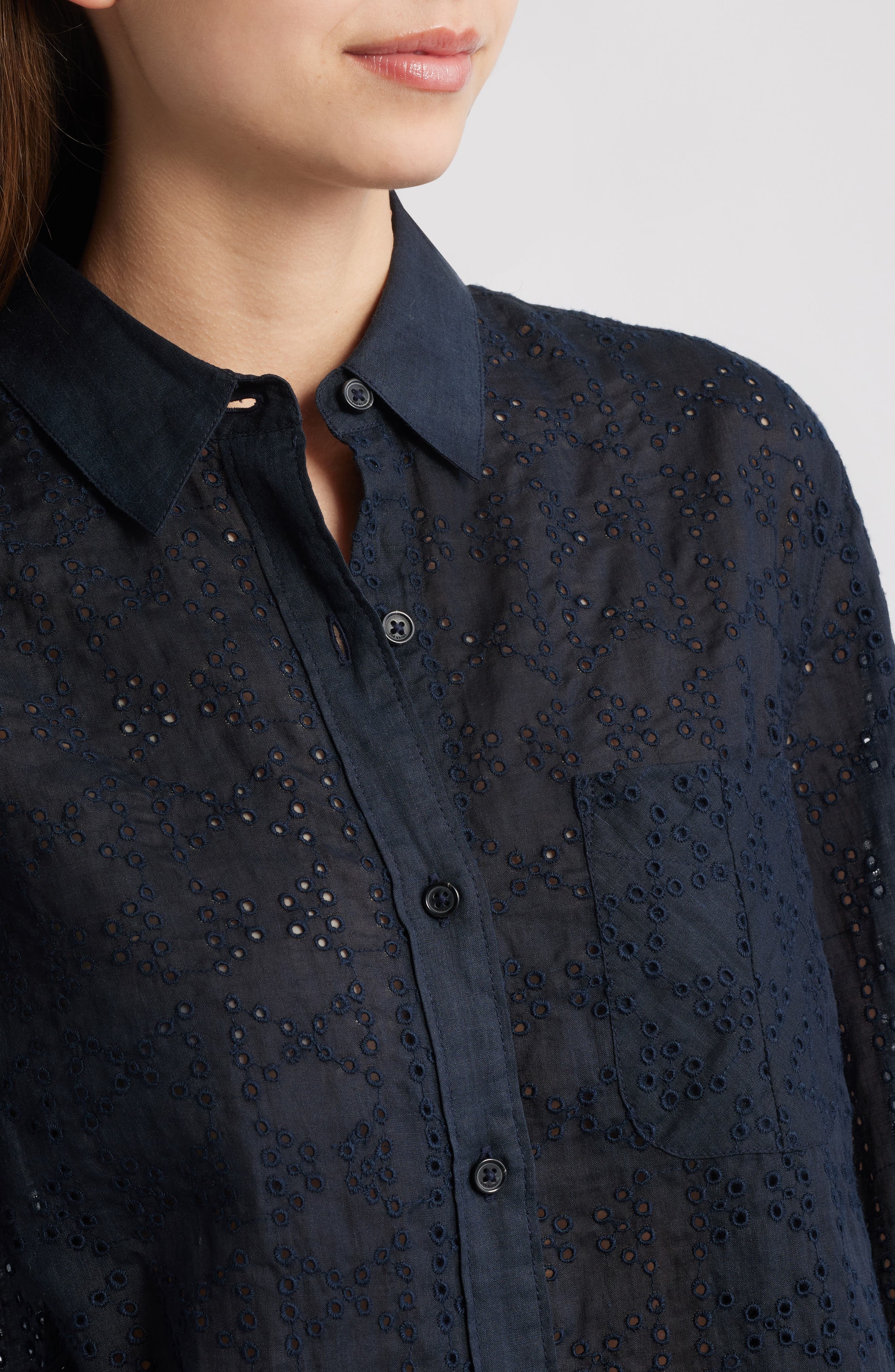 rag & bone Lucia Eyelet Ramie Button-Up Shirt in Slemb at Nordstrom - 4