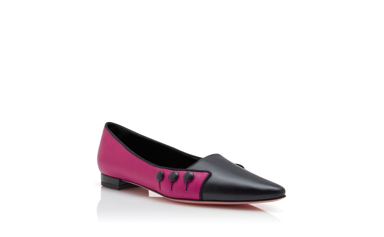 Dark Pink Nappa Leather Flat Pumps - 3