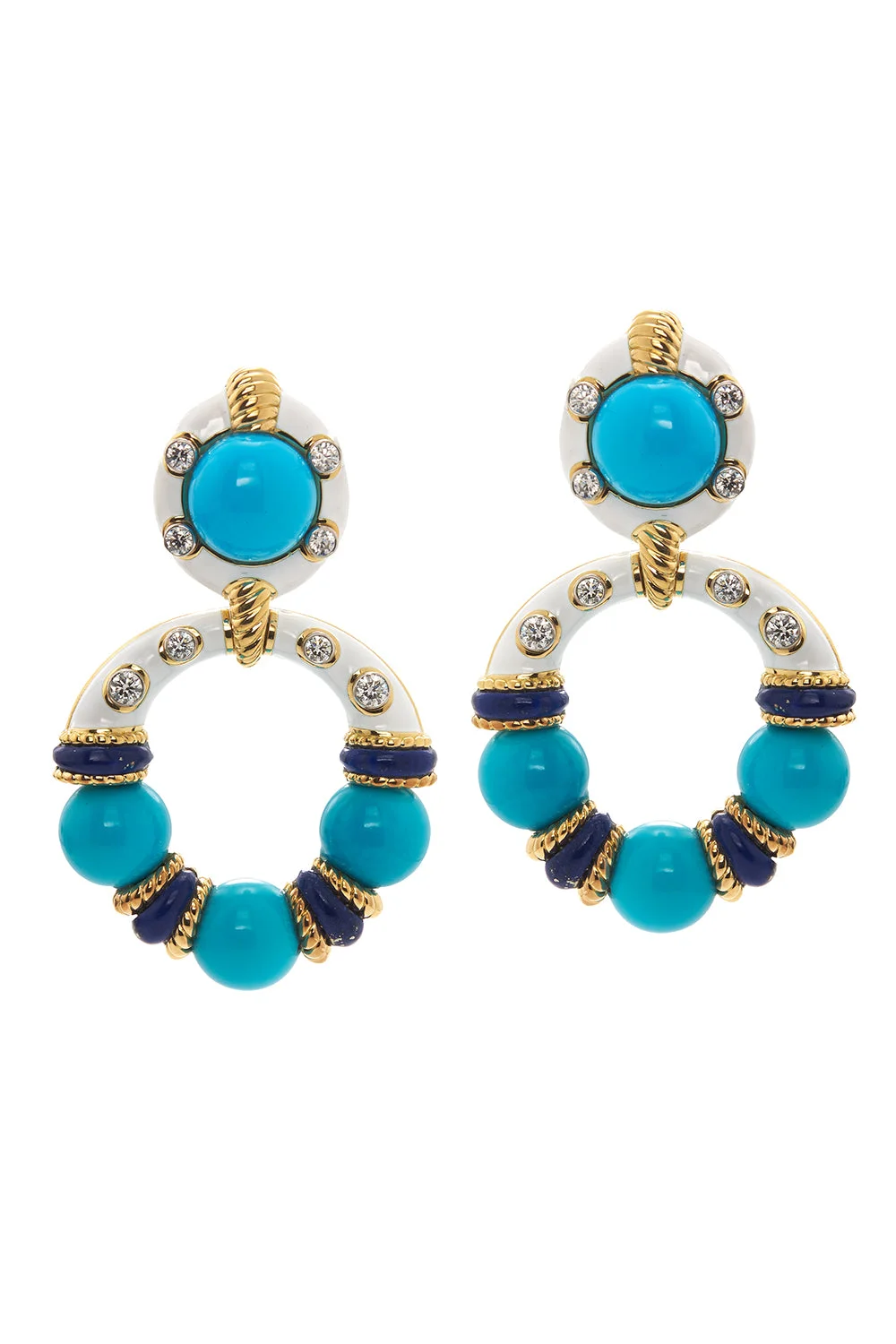 Turquoise Lapis White Manhattan Minimalism Earrings - 1