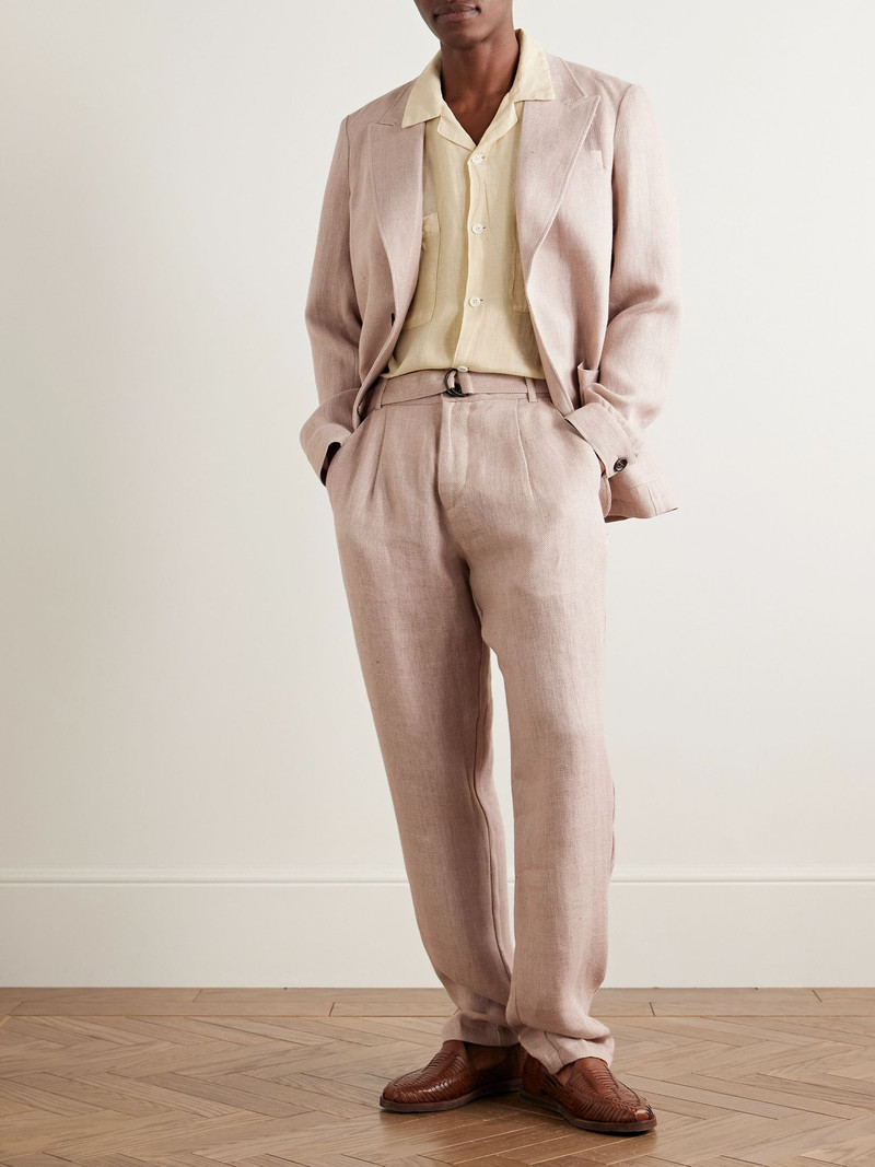 Oliver Spencer Southwell Tapered Belted Herringbone Linen Trousers Pink outlook