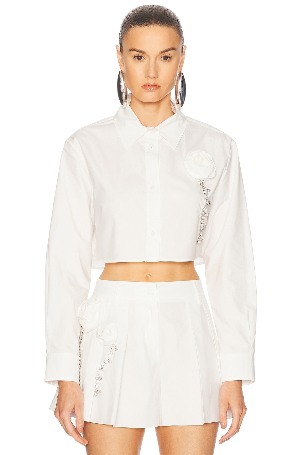 Crystal Rosette Poplin Cropped Shirt - 2