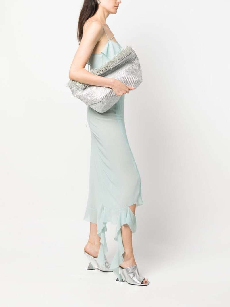 Cult Gaia Shanti fringed raffia clutch bag outlook