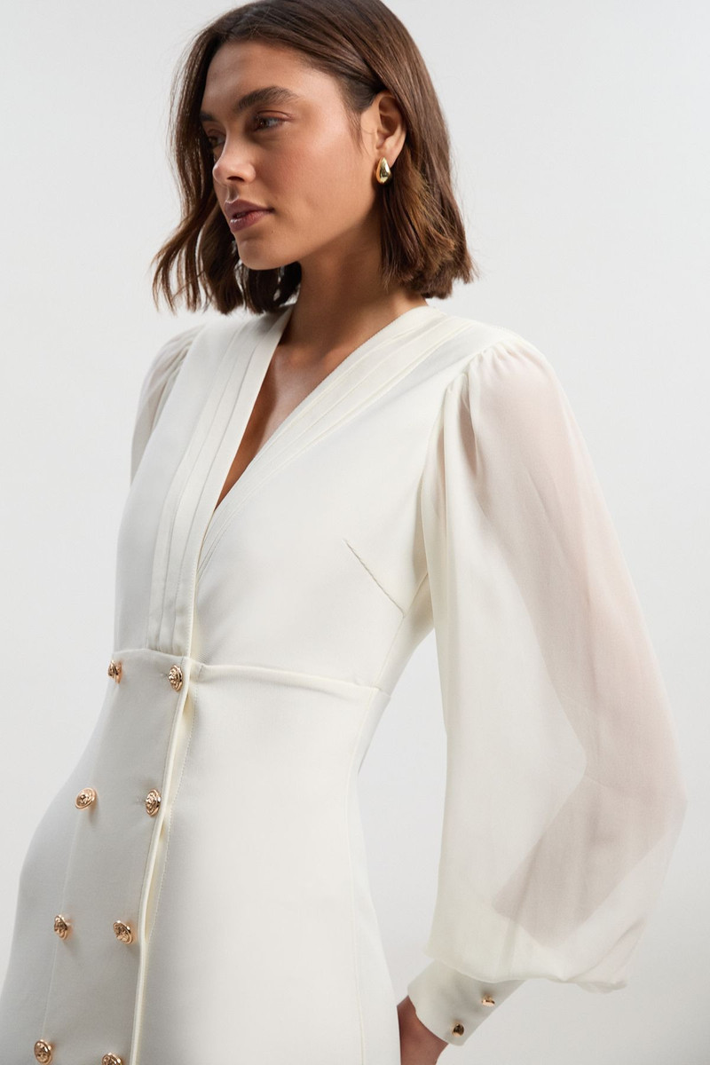 KAREN MILLEN Figure Form Woven Mix Military Button Blazer Knit Mini Dress outlook