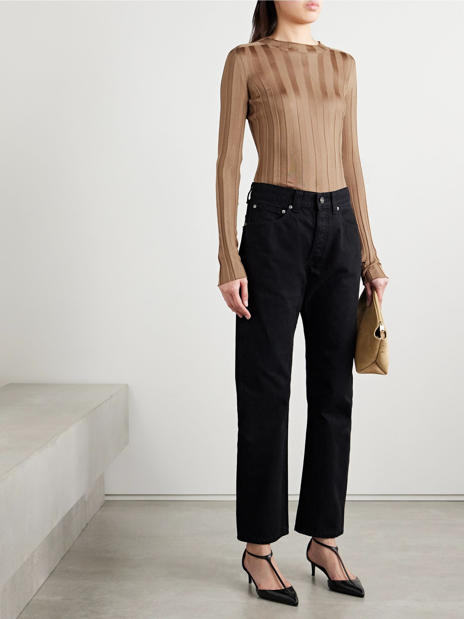 Cosette ribbed-knit top Tan - 2
