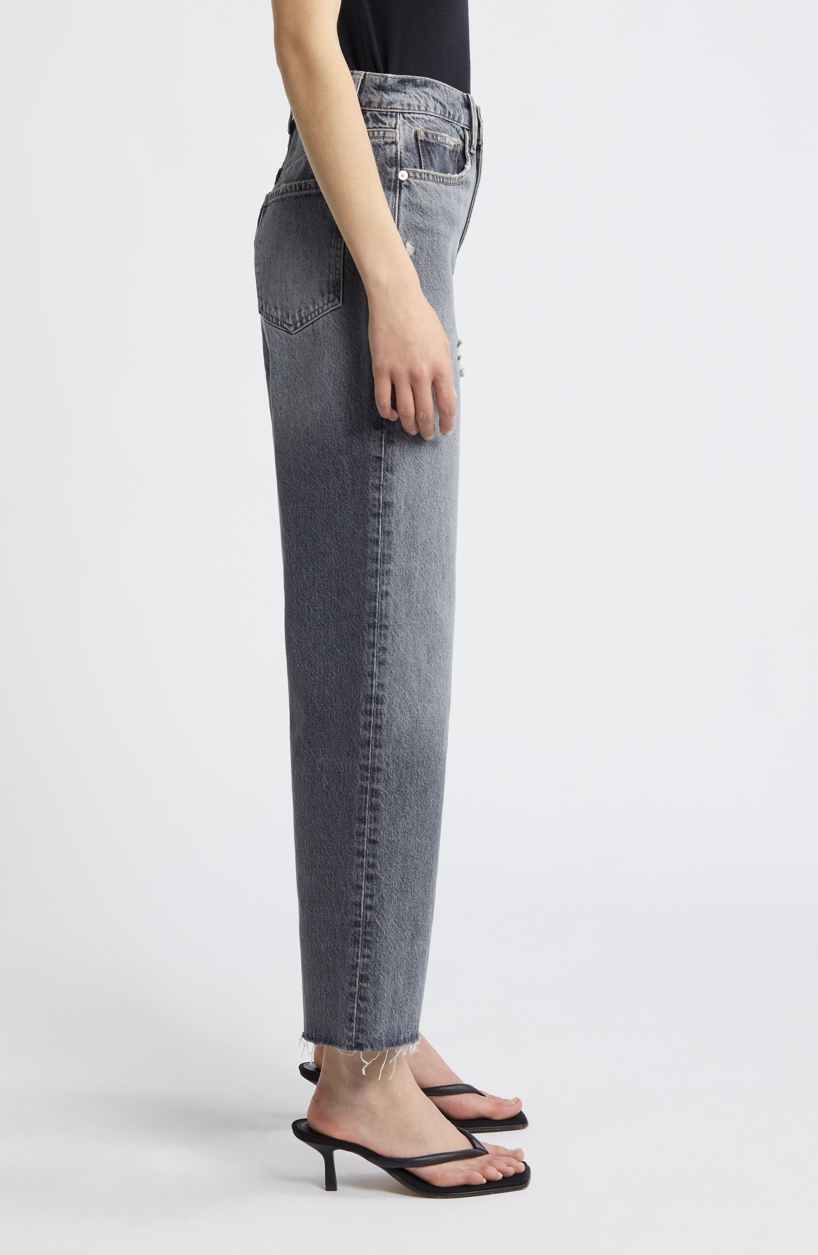 Le Jane Raw Hem High Waist Ankle Wide Leg Jeans - 3