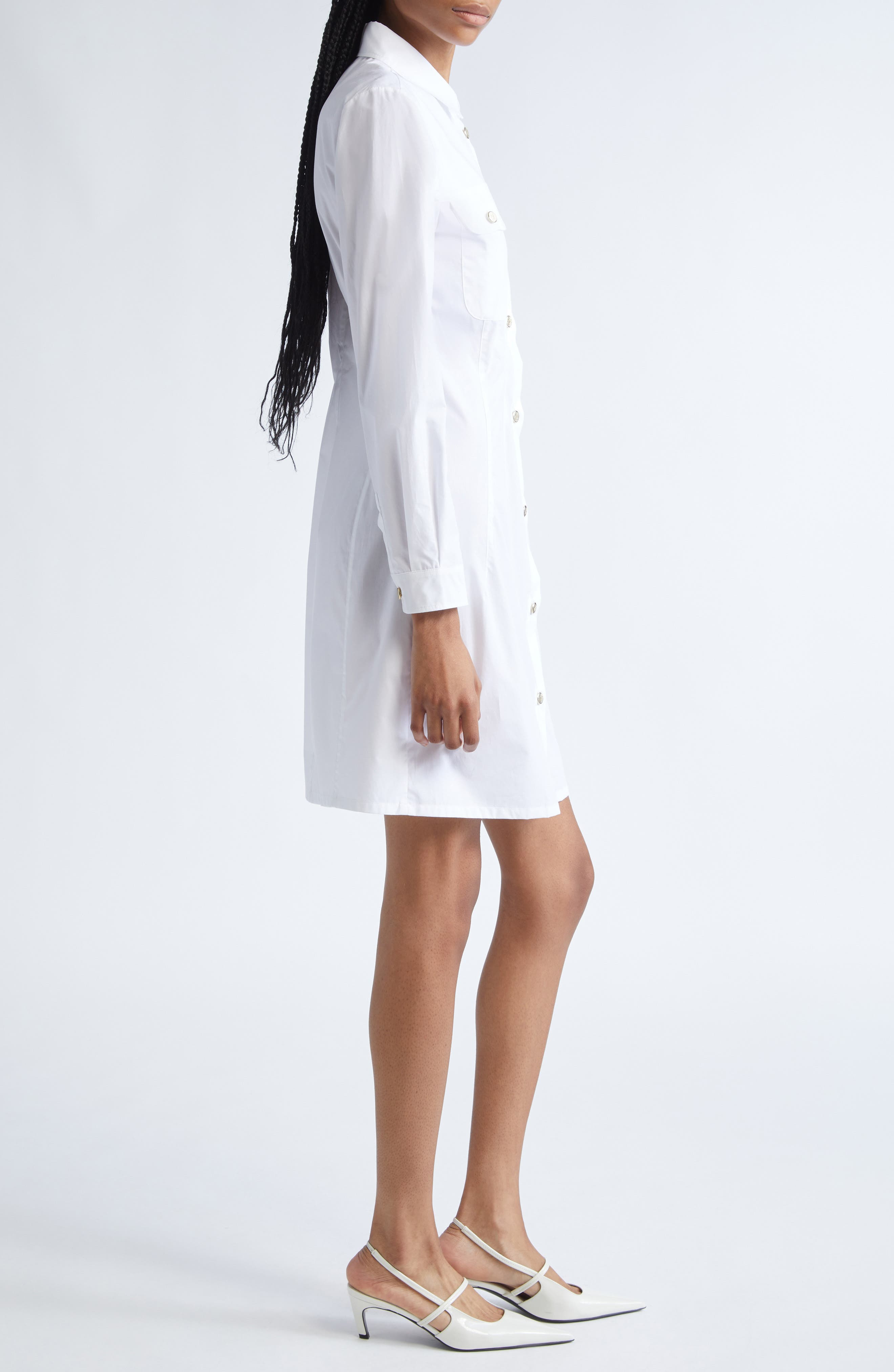 Emporio Armani Long Sleeve Cotton Poplin Button-Up Shirtdress in Solid White at Nordstrom - 3