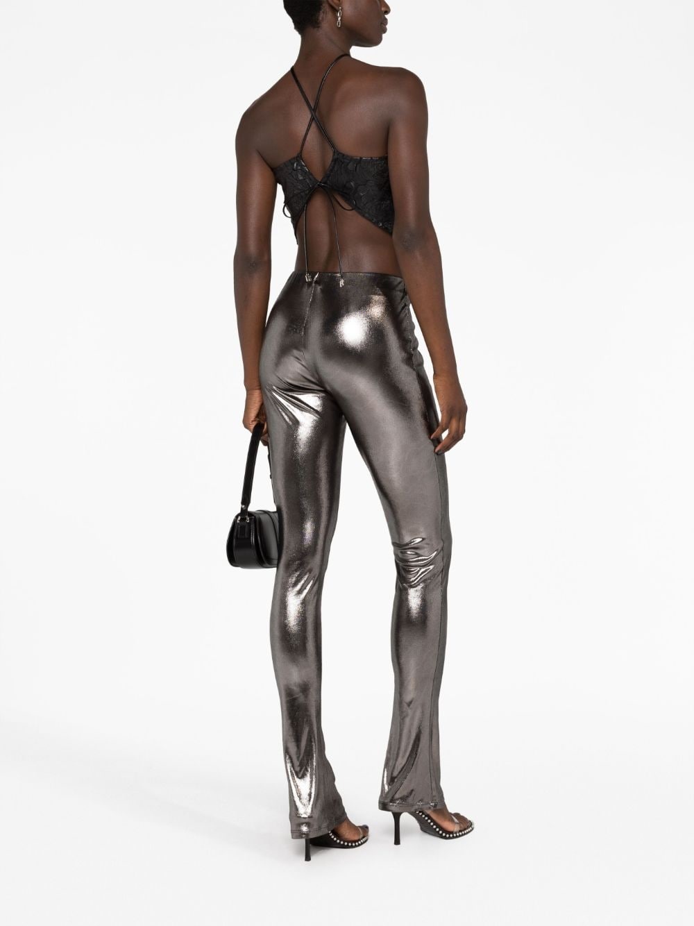 laminated-finish high-waisted trousers - 4