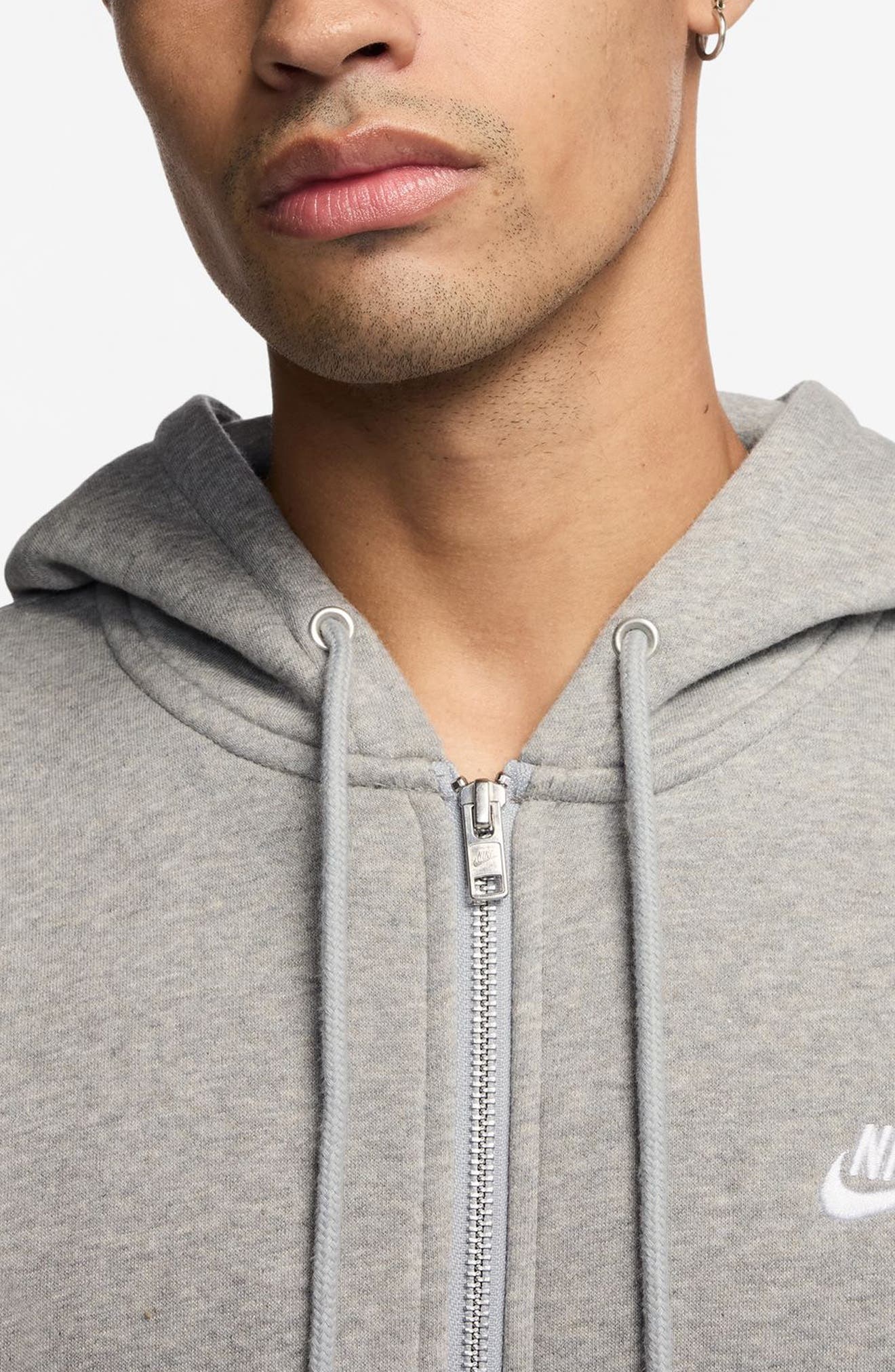 Nike Club Fleece Zip Hoodie in Dark Grey Heather/Light Grey at Nordstrom - 3