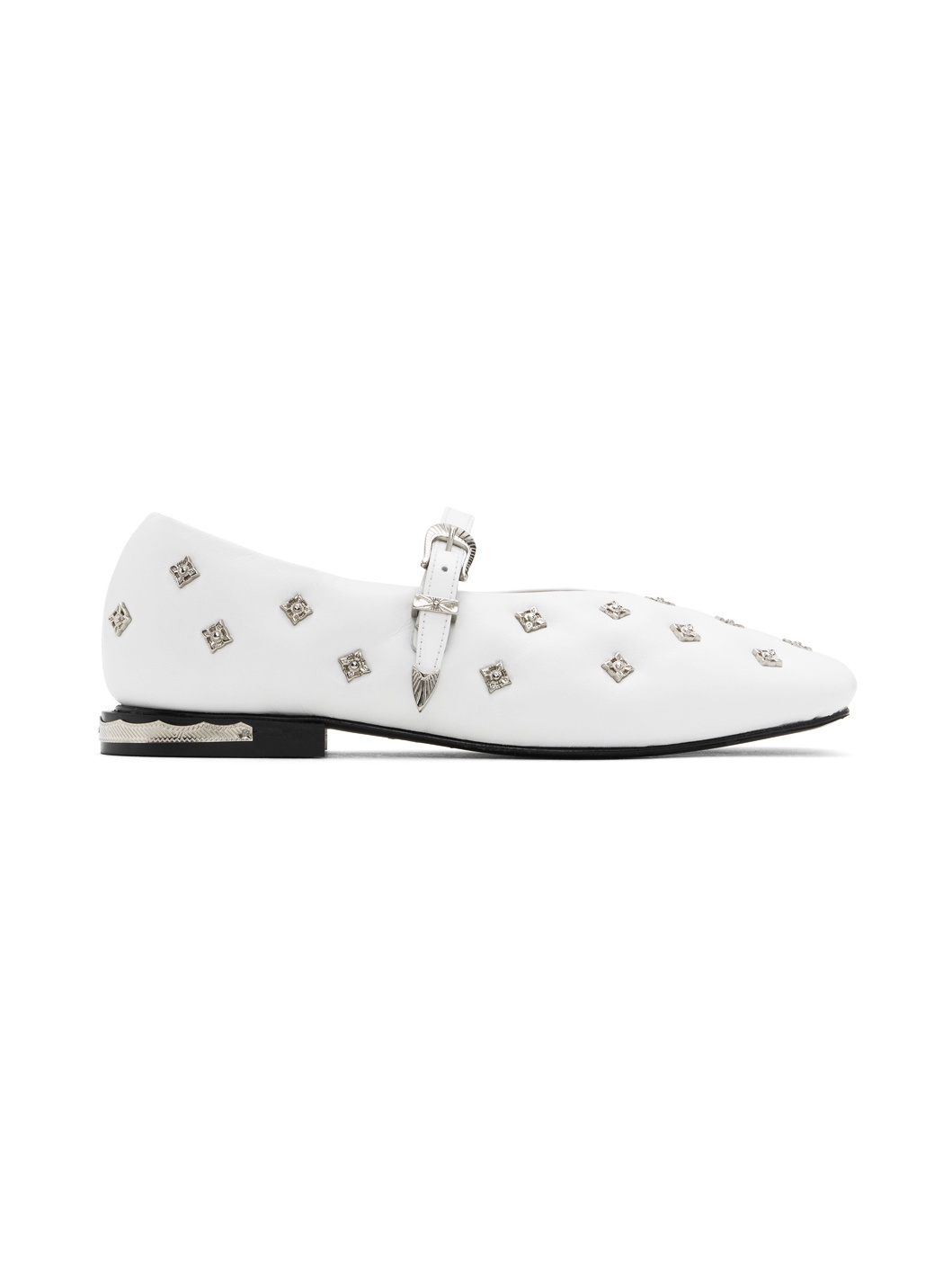 White Soft Leather Mary Jane Ballerina Flats - 1