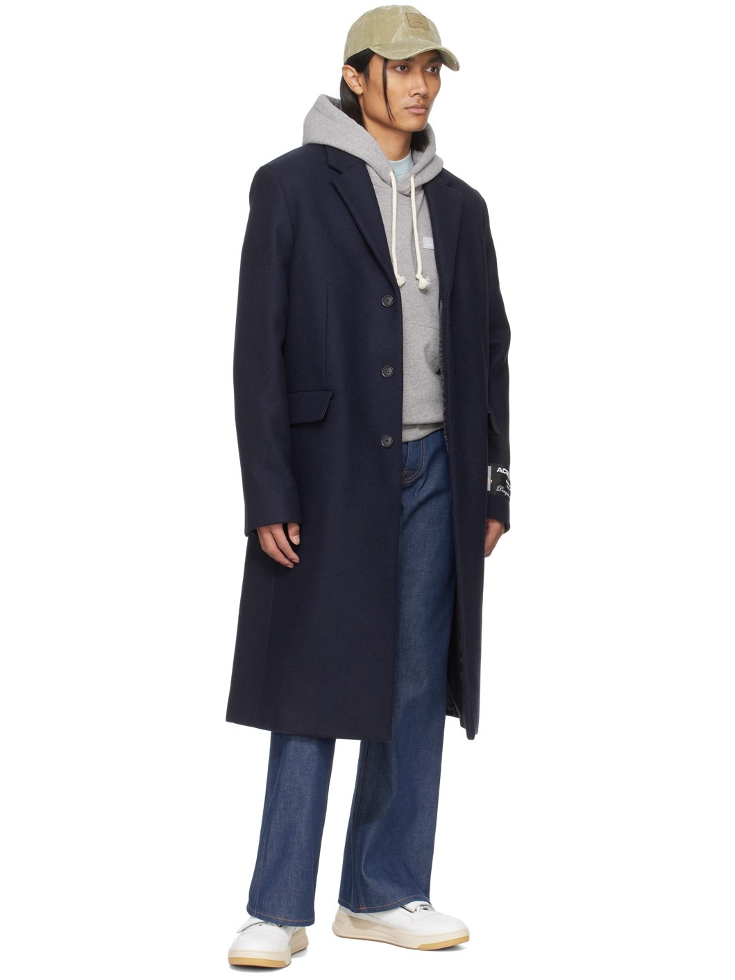 Navy Single-Breasted Coat - 4