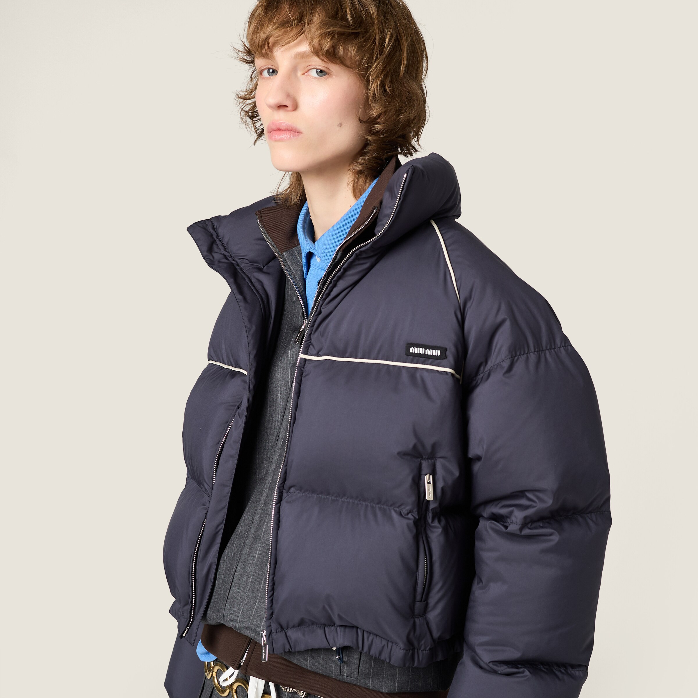Technical pongé down jacket - 4