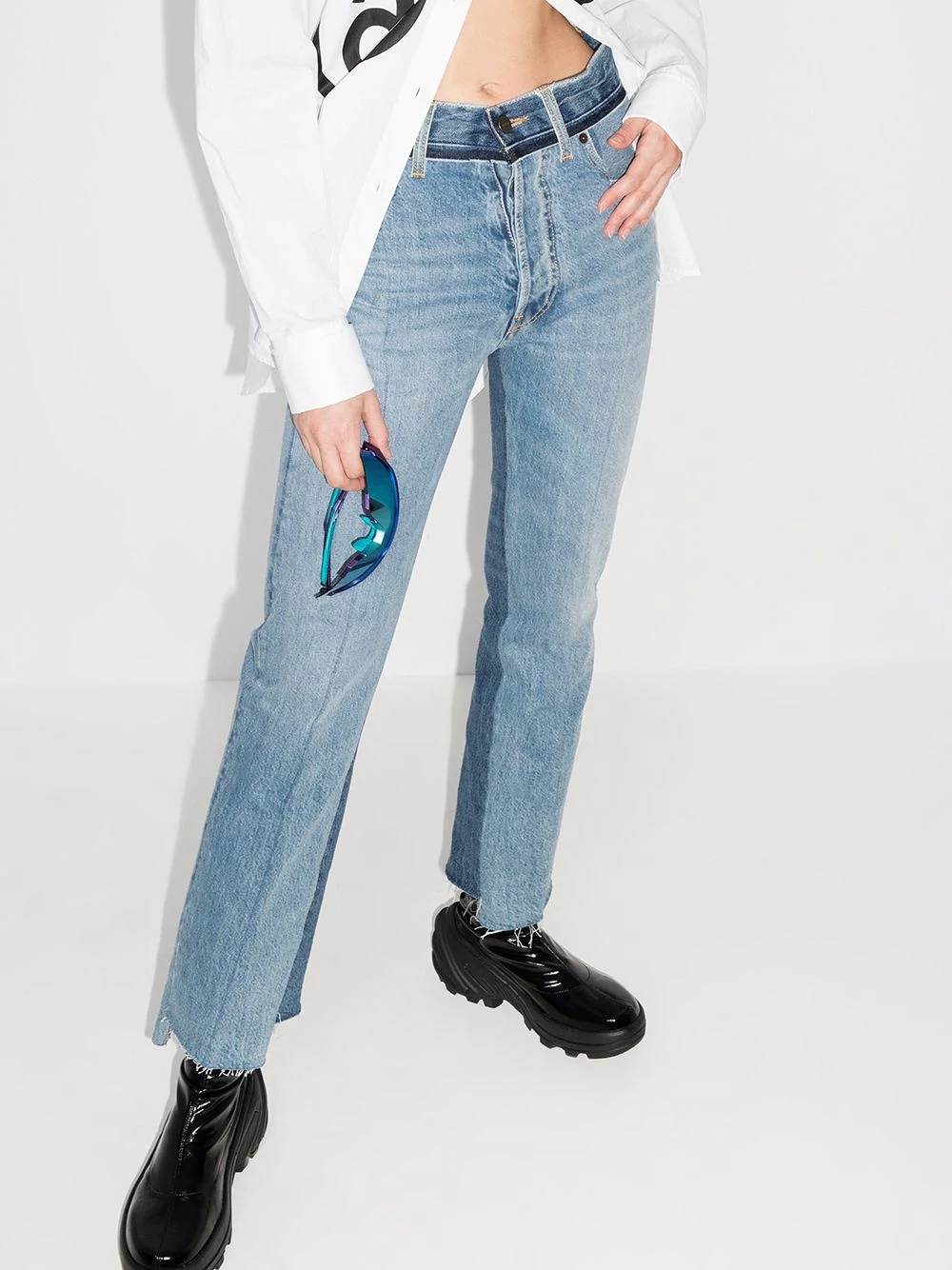 two tone straight leg jeans - 2