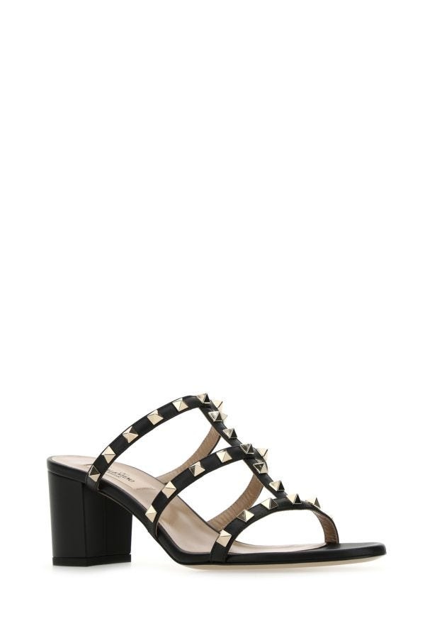 Valentino Garavani Woman Black Leather Rockstud Mules - 2