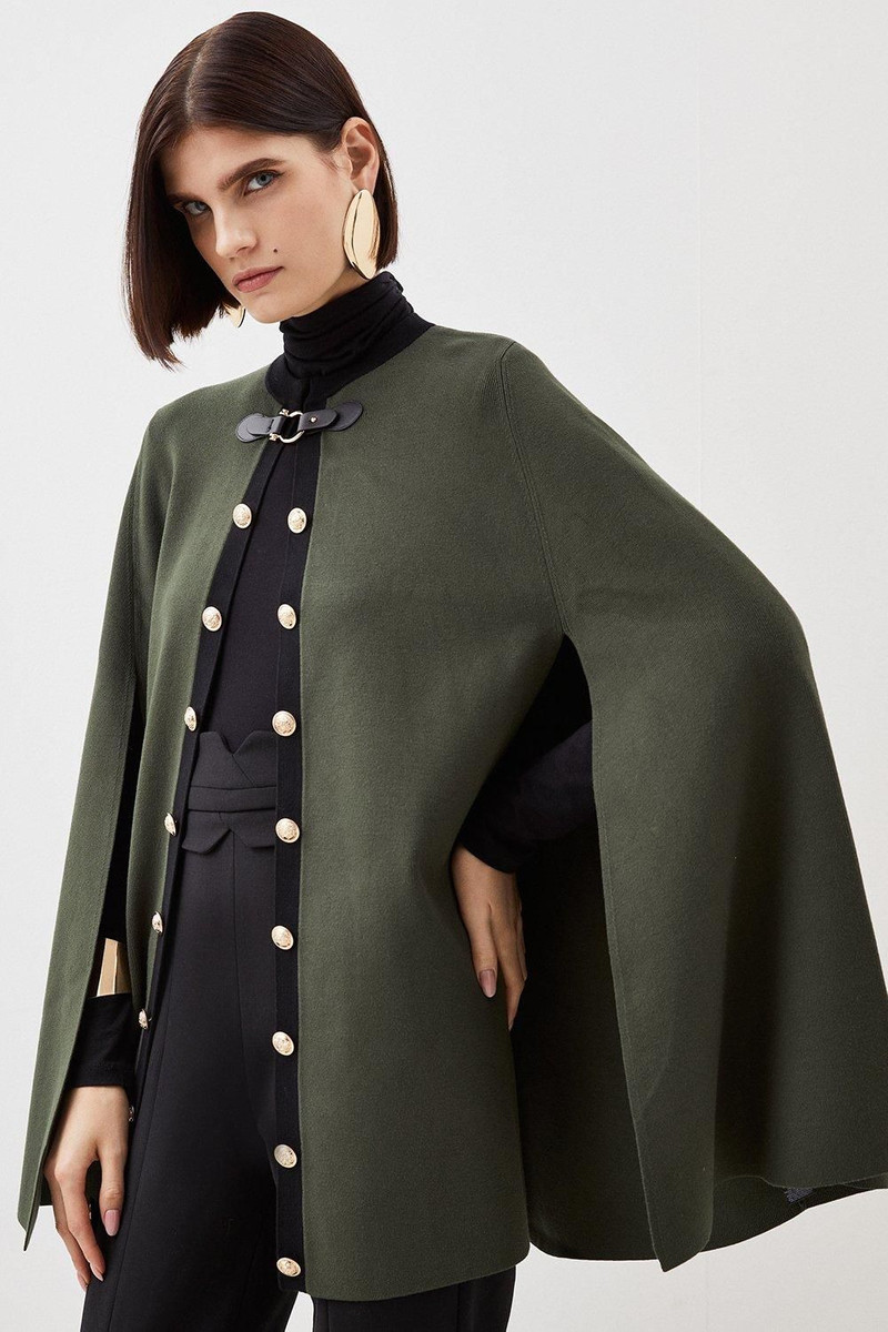 Viscose Blend Military Trim Knitted Cape 3