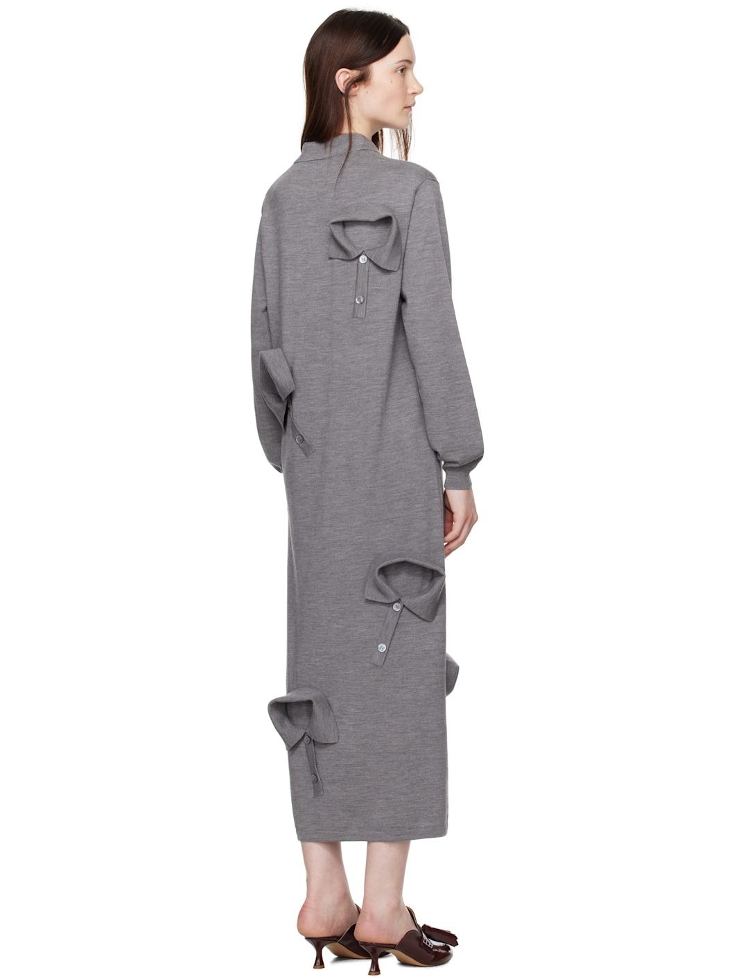 Gray Multi Collars Knitted Maxi Dress - 3