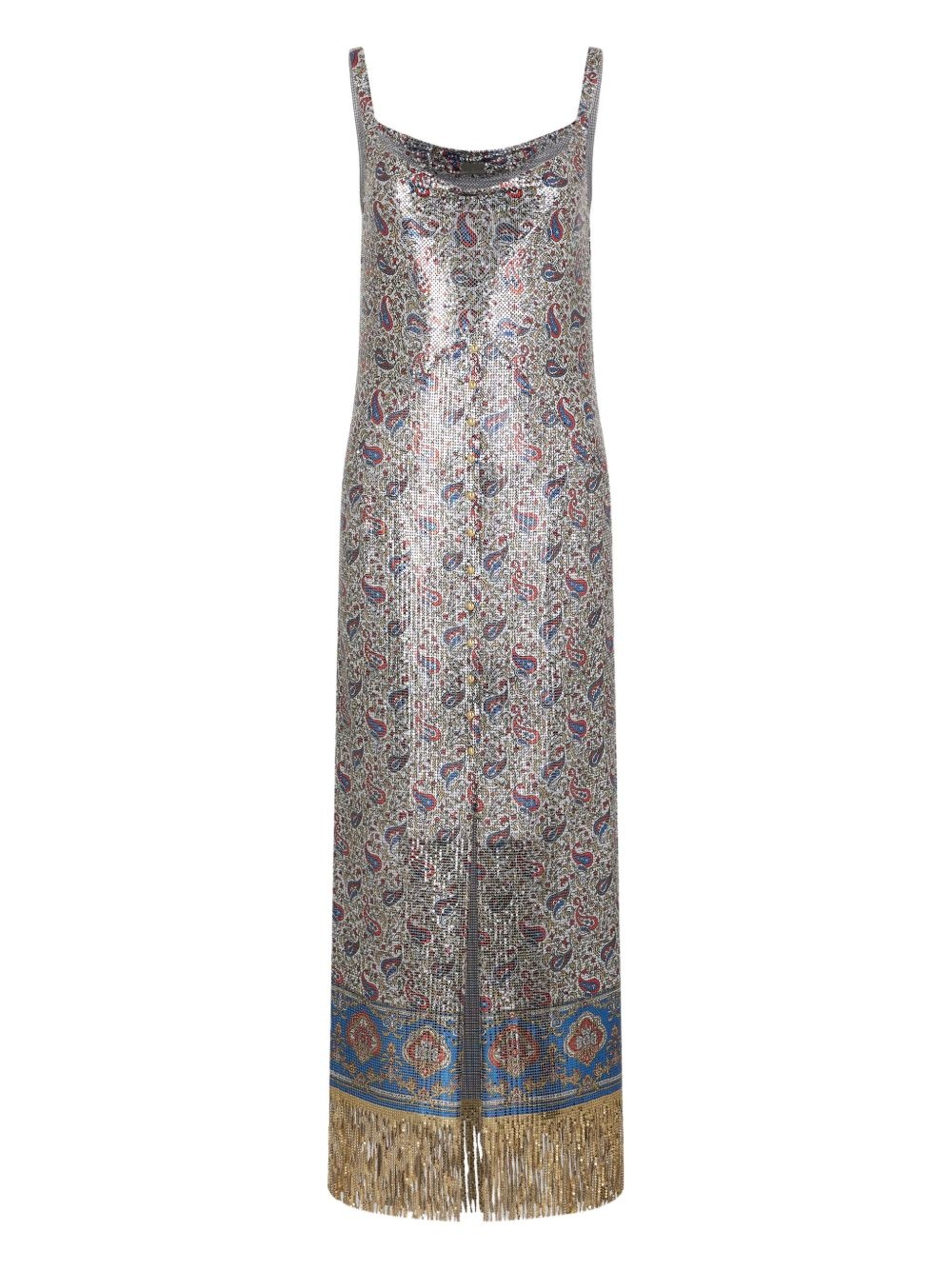fringed paisley-printed slip dress - 1