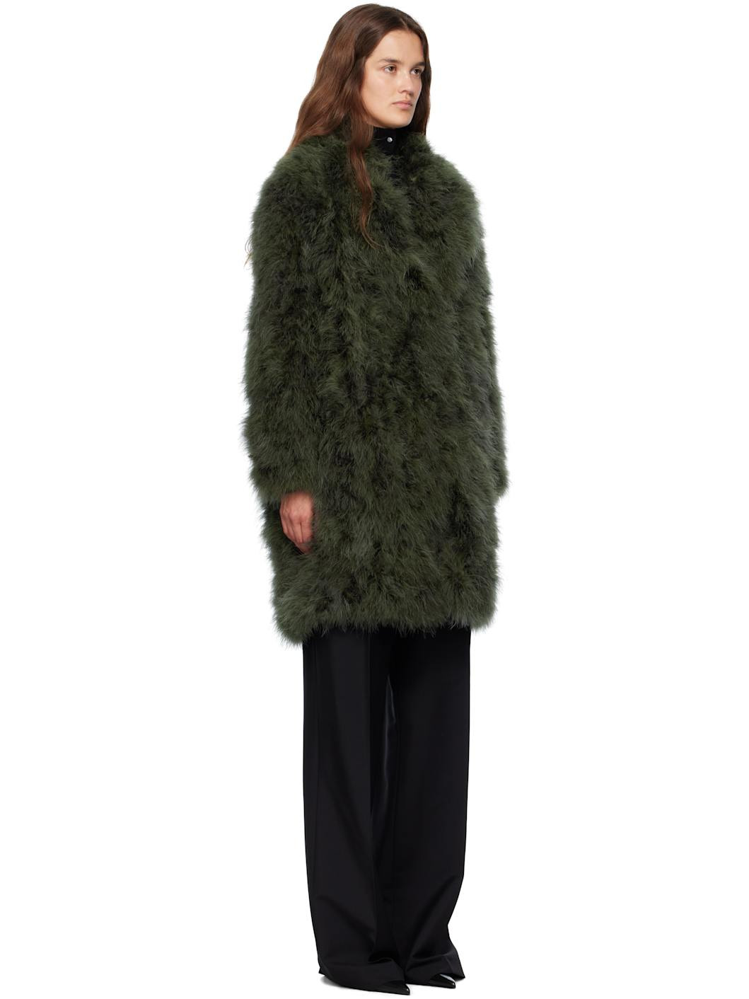 Green Long Feather Coat - 2