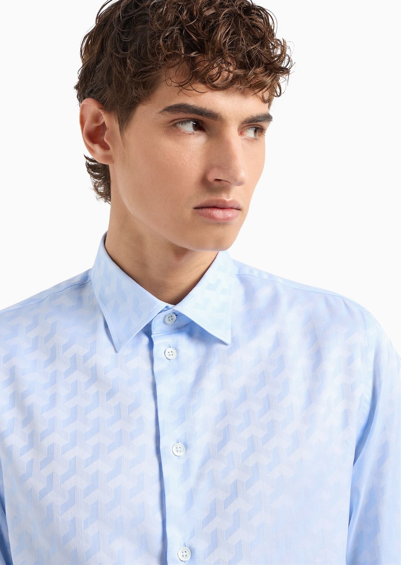 Classic-collared cotton shirt with a jacquard pattern - 5
