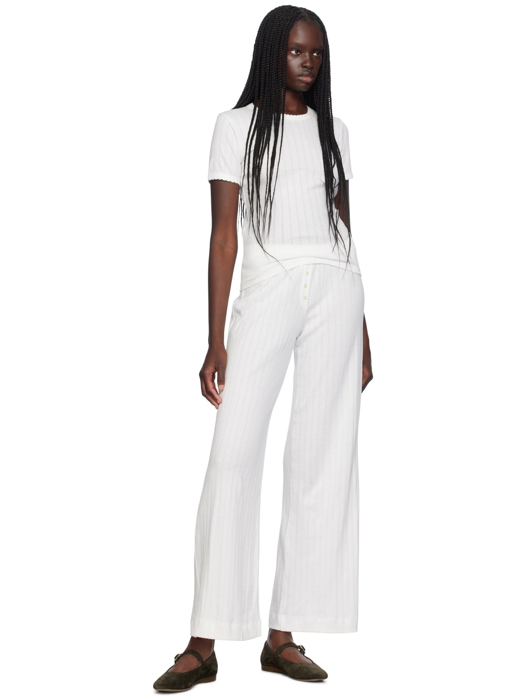 White Pointelle Boxer Lounge Pants - 4