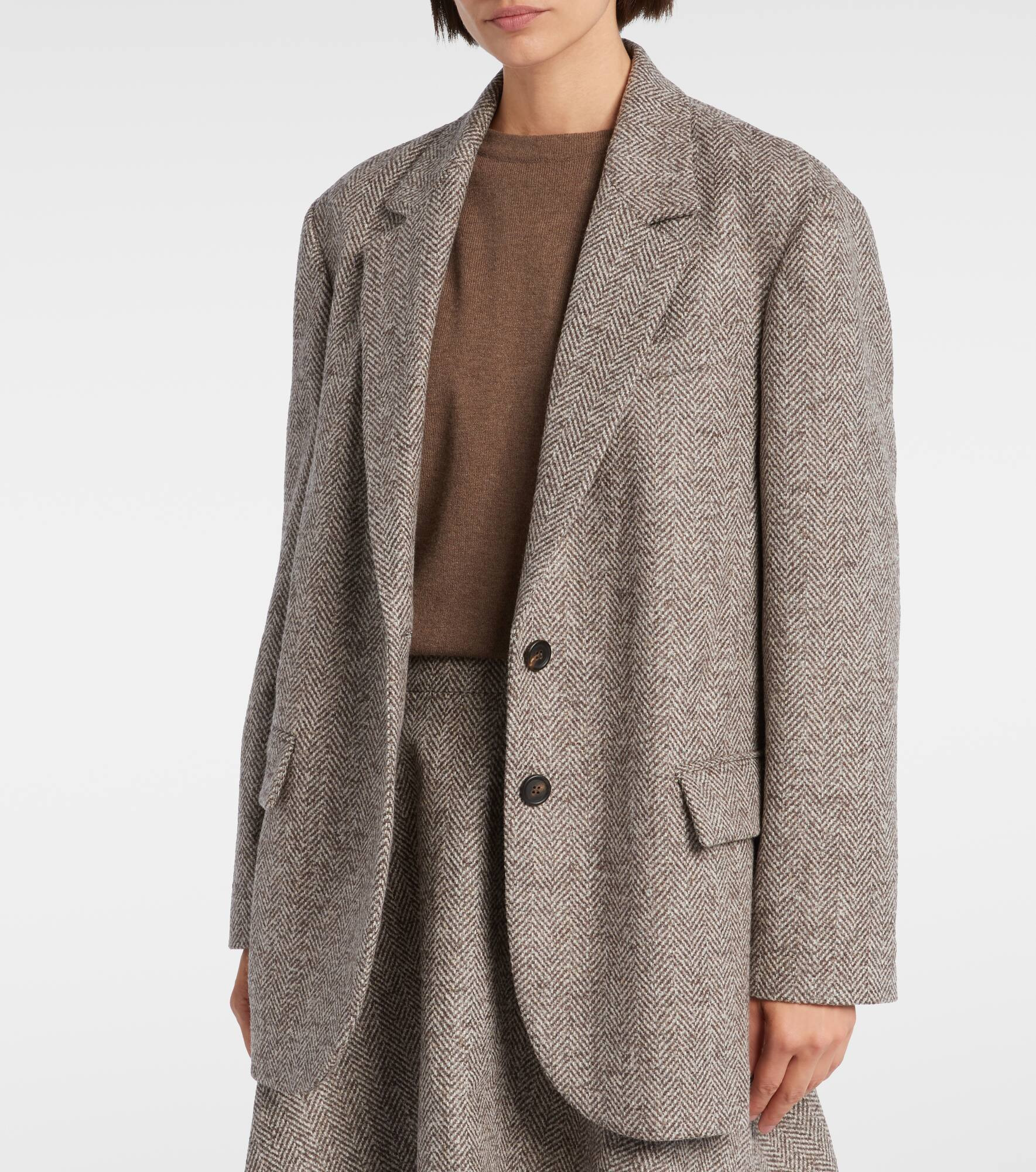 Belted herringbone wool-blend blazer - 6
