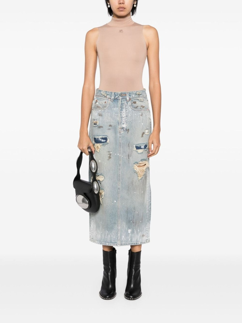 VETEMENTS distressed-effect denim midi skirt outlook
