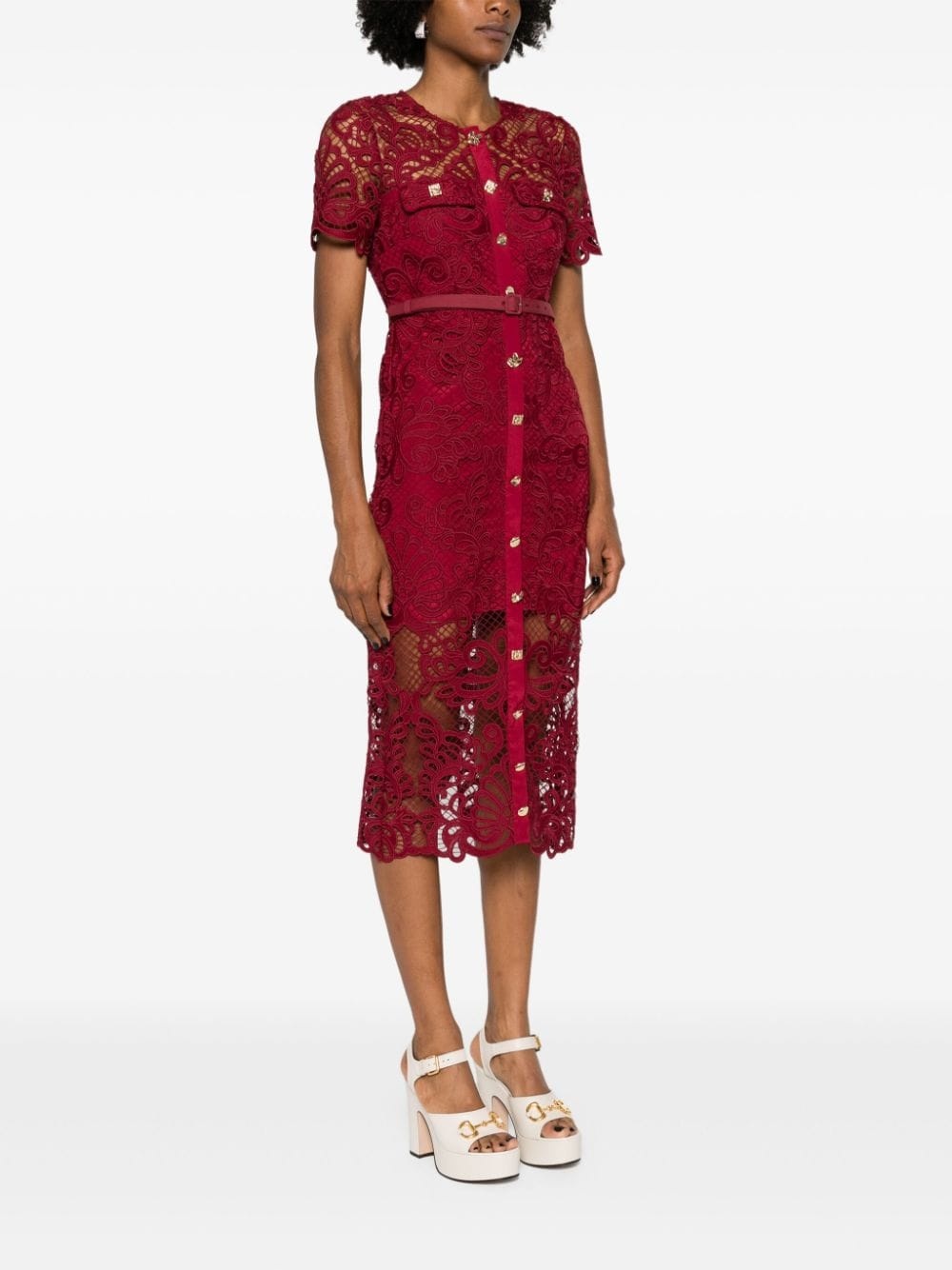 guipure-lace midi dress - 3