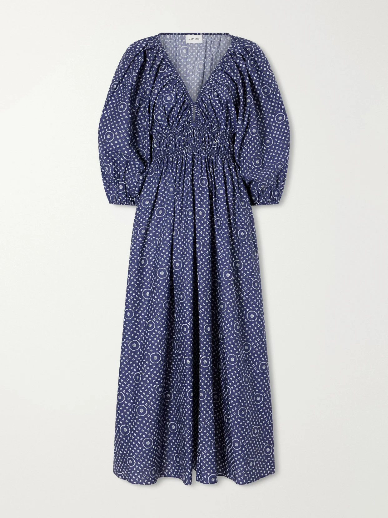 Shirred Paisley-print Organic Cotton Midi Dress - 1