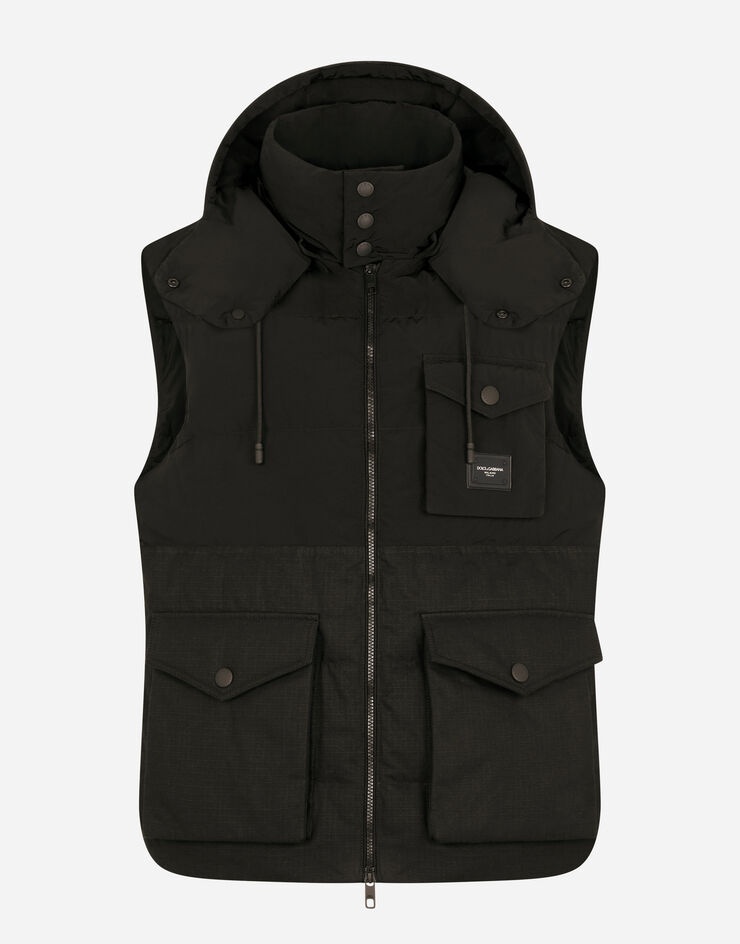 Quilted gilet with hood and branded plate - 4