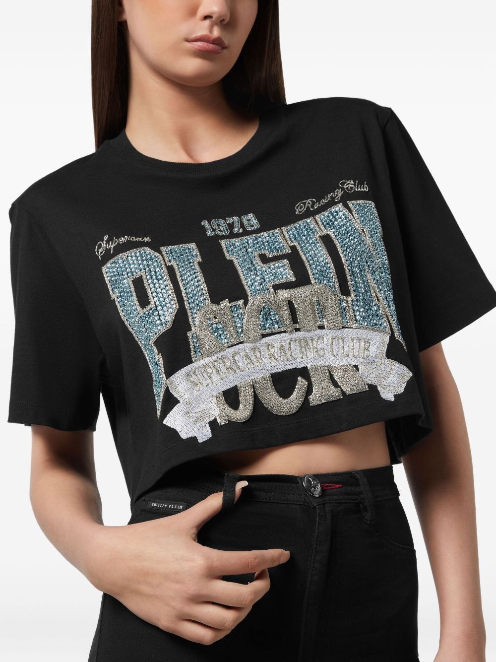 crystal-embellished cropped t-shirt - 4