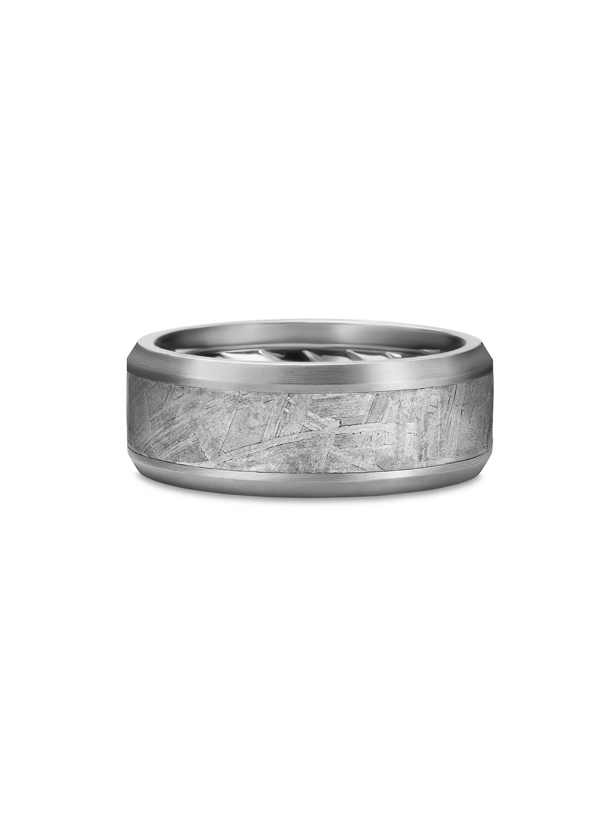 Men's Beveled Band Ring in Grey Titanium - Meteorite - 1