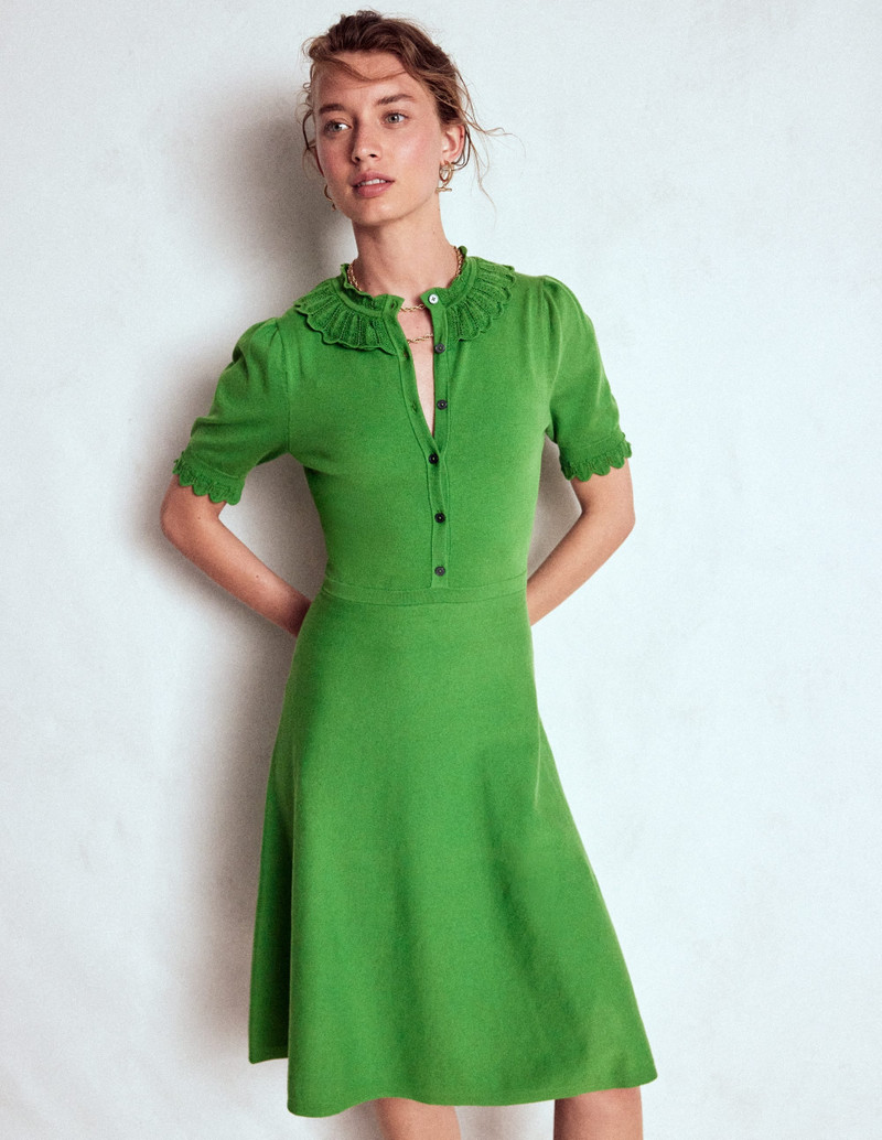 Melina Ruffle Knitted Dress-Paradise Green 7