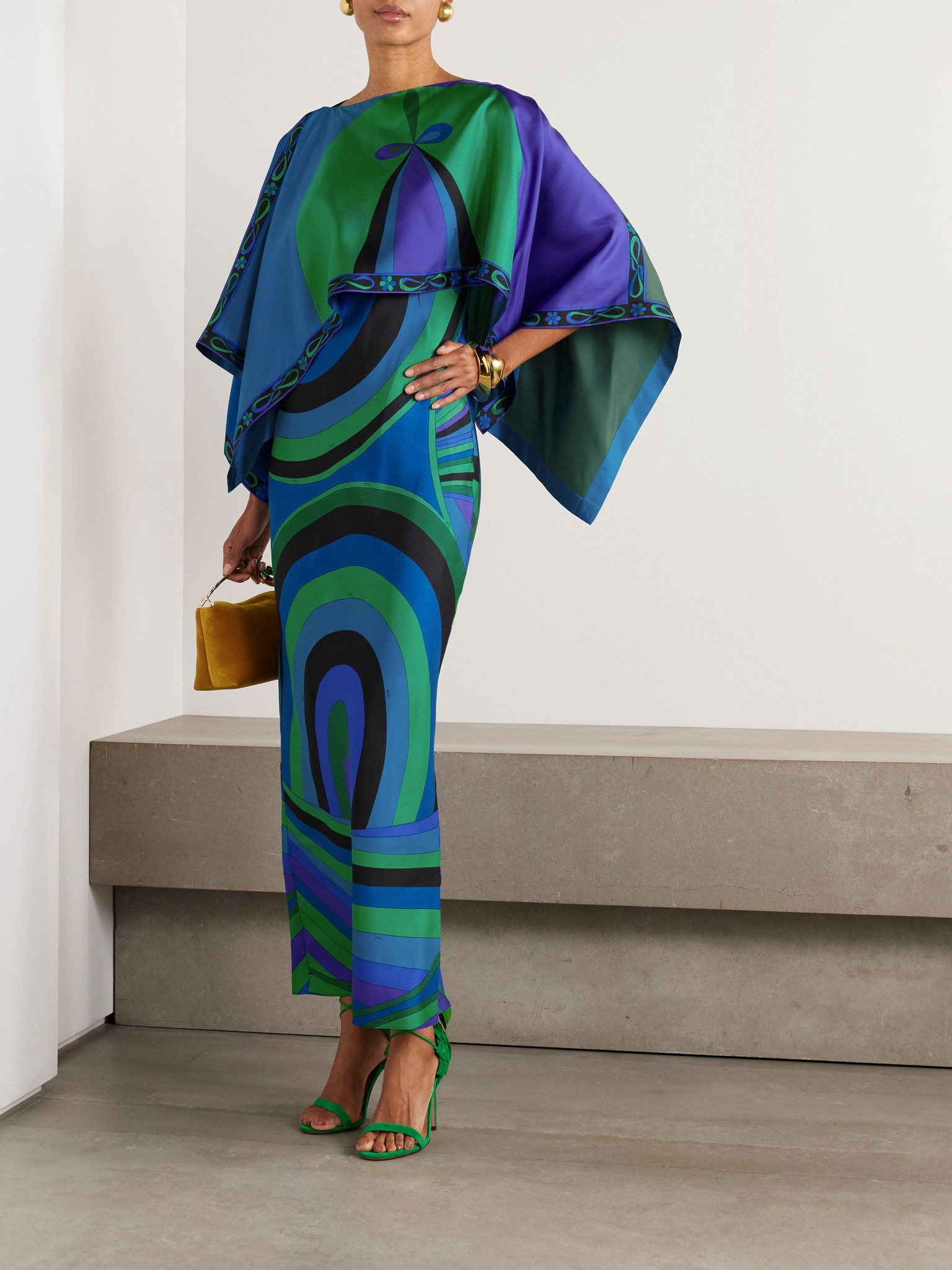 Layered printed silk-twill maxi dress Blue - 2